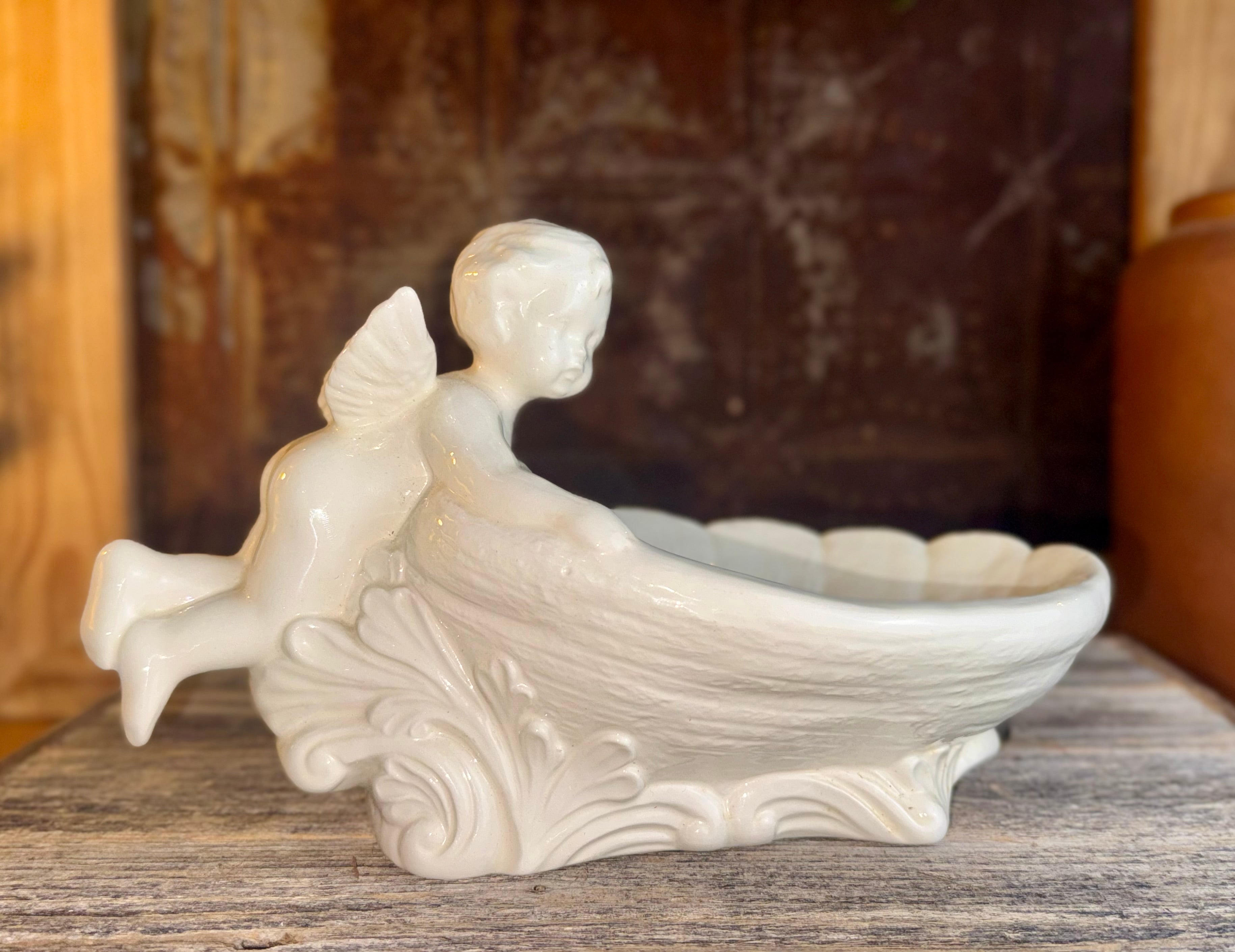 Vintage Ceramic Cherub Pedestal Dish