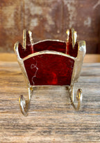 Stained Glass & Metal Christmas Sleigh Suncatcher with Holly Candleholder