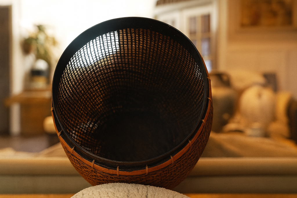 Handwoven Lidded Basket with Stand – Vintage Tribal-Style Storage Vessel
