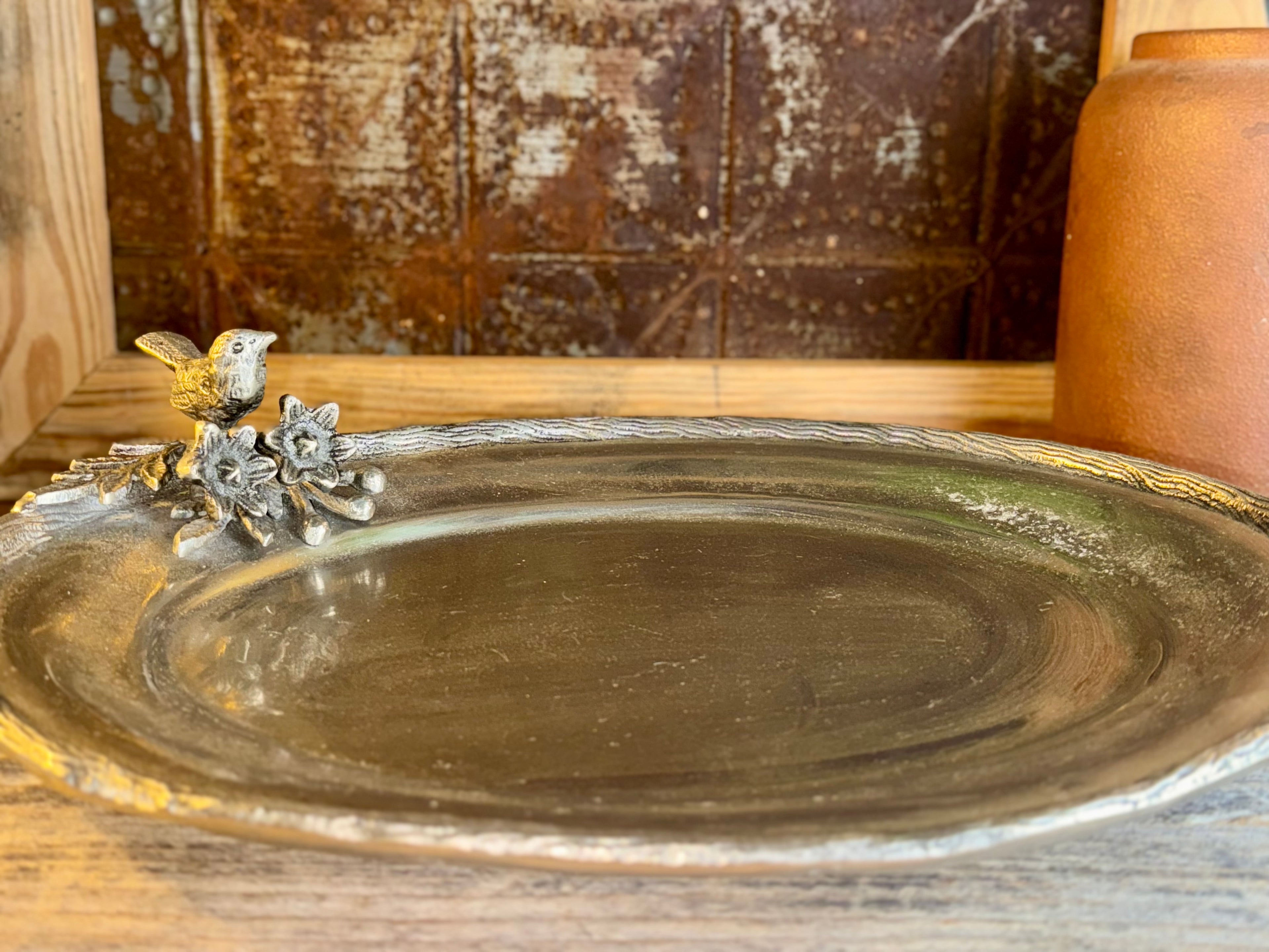 Silver Metal Oval Serving Tray