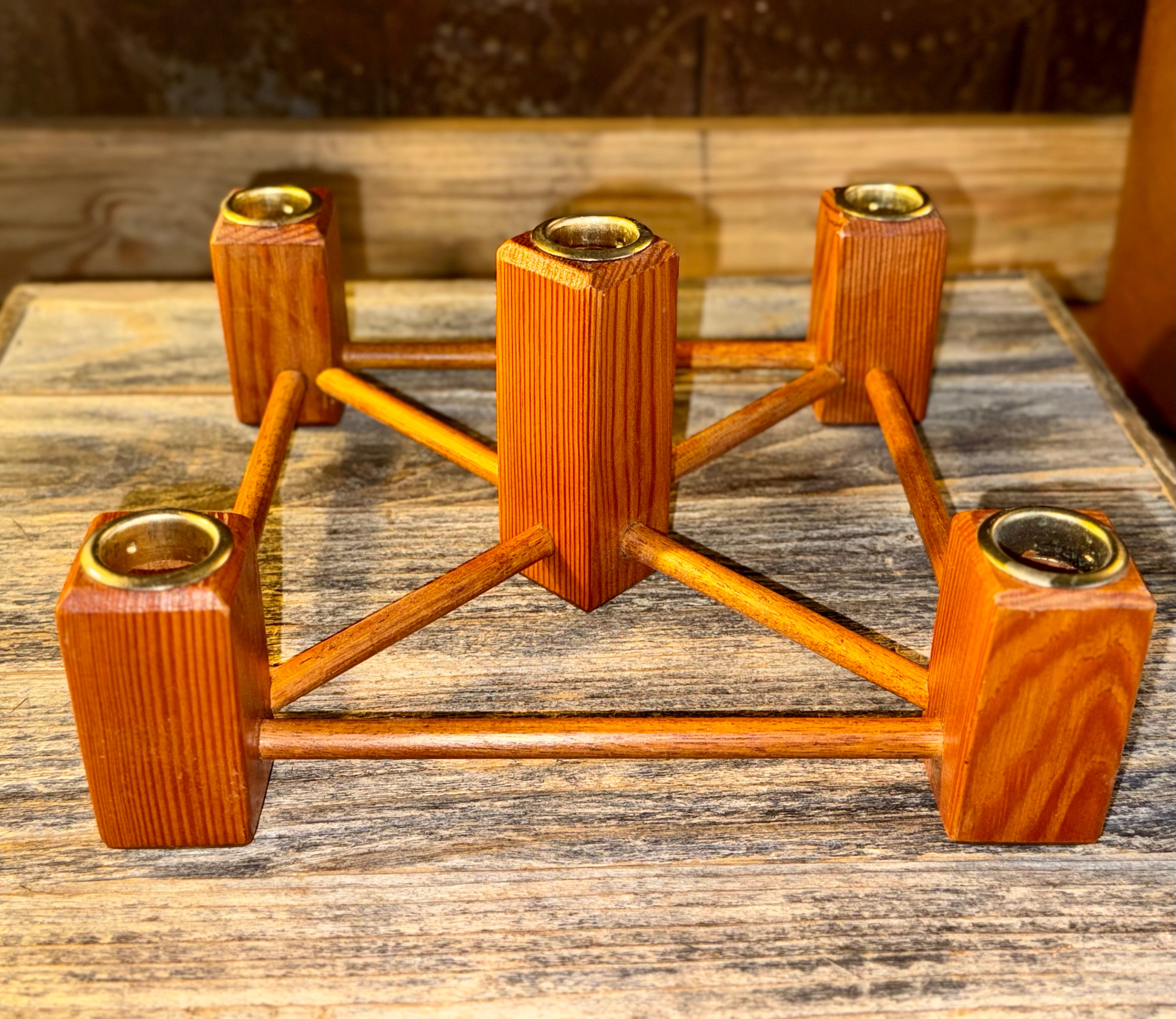 MCM Wood and Brass Candelabra