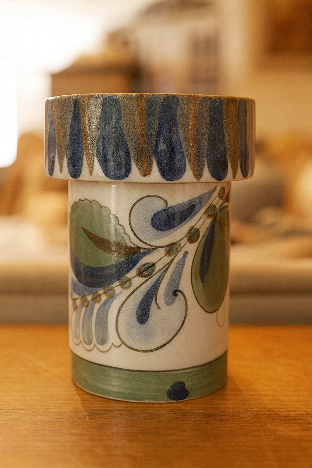 Ken Edwards Tonala Pottery Pillar Candle Holder Signed KE 6" Tall made in Mexico