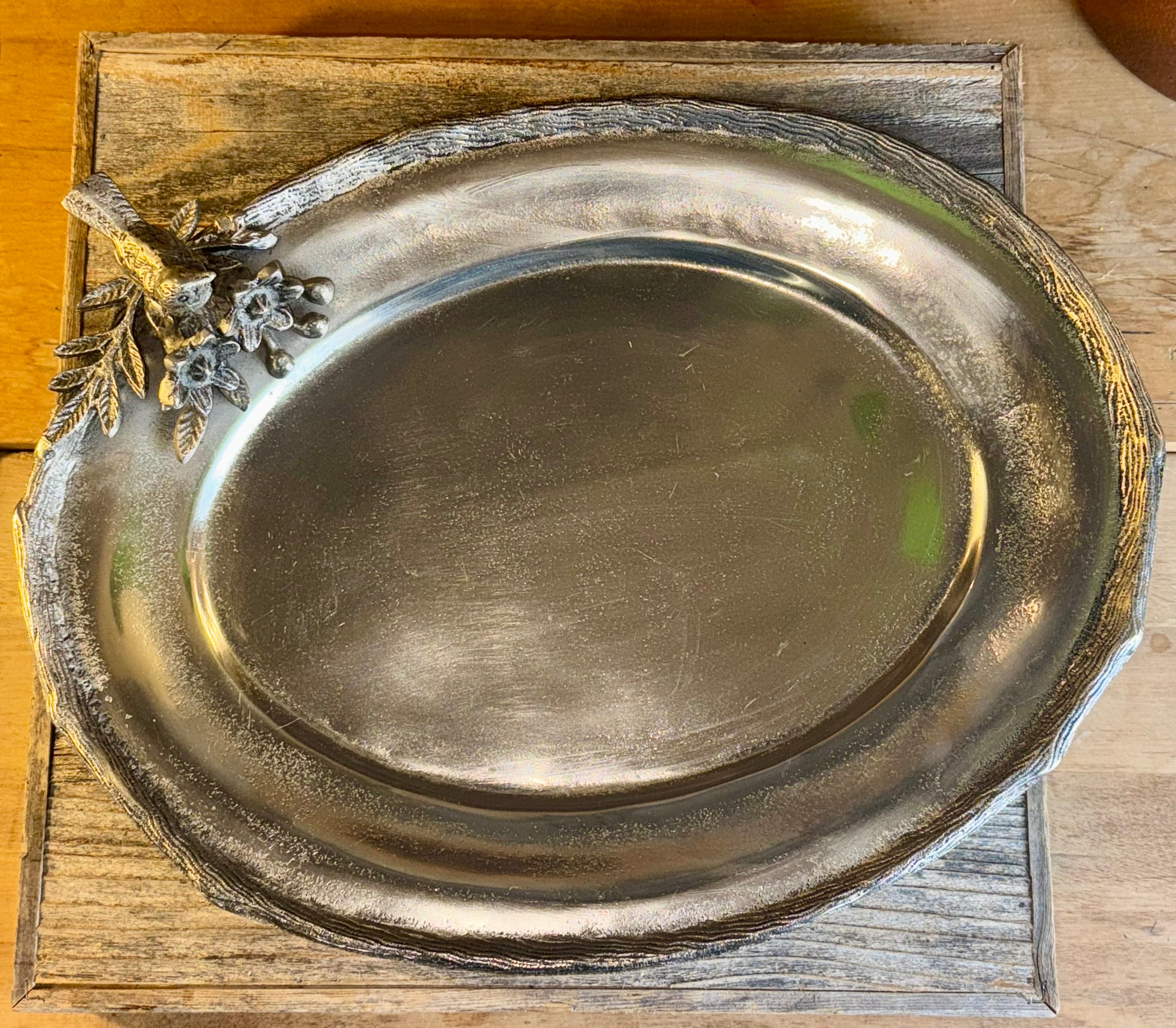 Silver Metal Oval Serving Tray