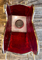 Stained Glass & Metal Christmas Sleigh Suncatcher with Holly Candleholder