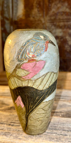 Vintage Hummingbird Cloisonné Brass Vase