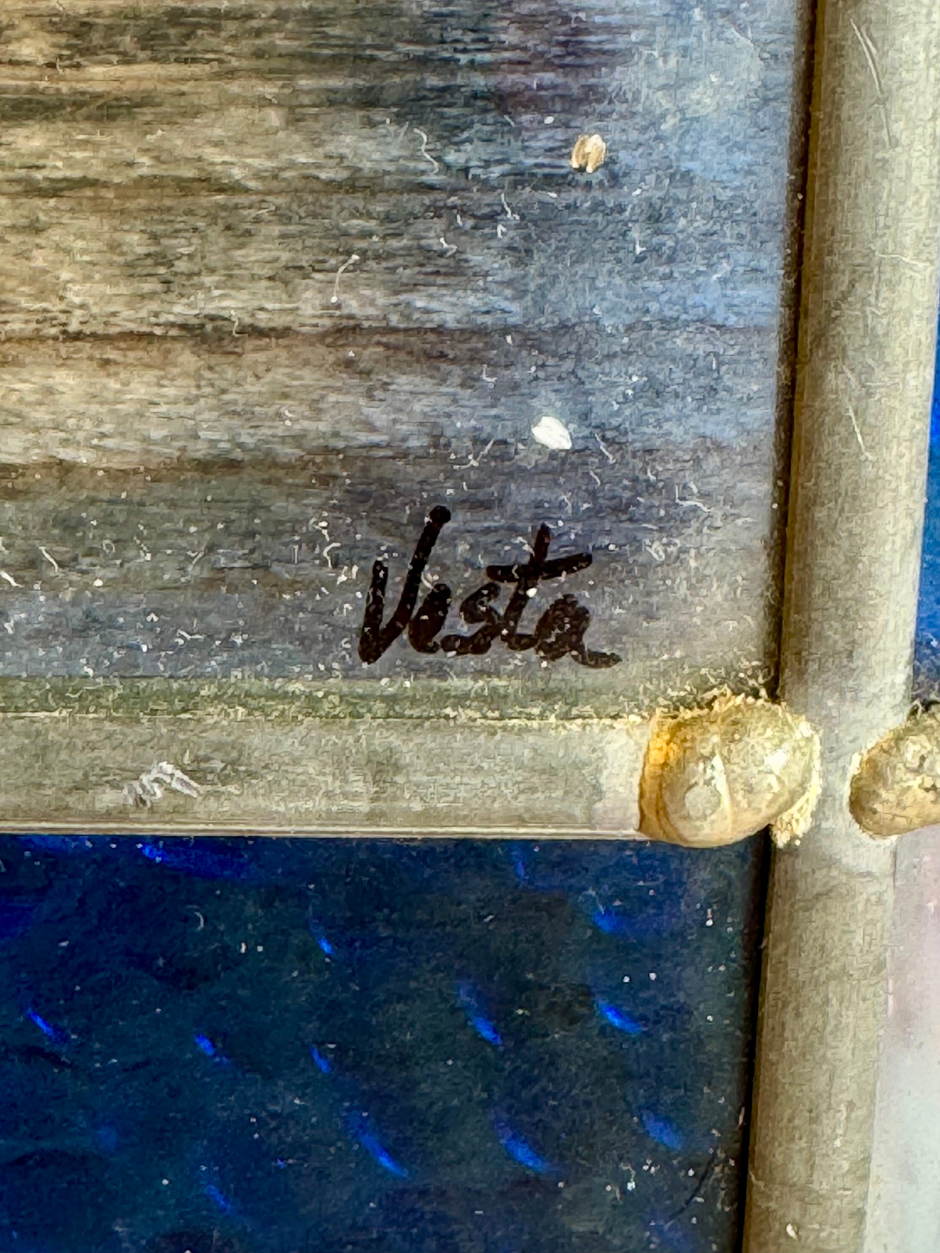 Vintage Stain glass Sun Catcher w/ Dried Flower Insert