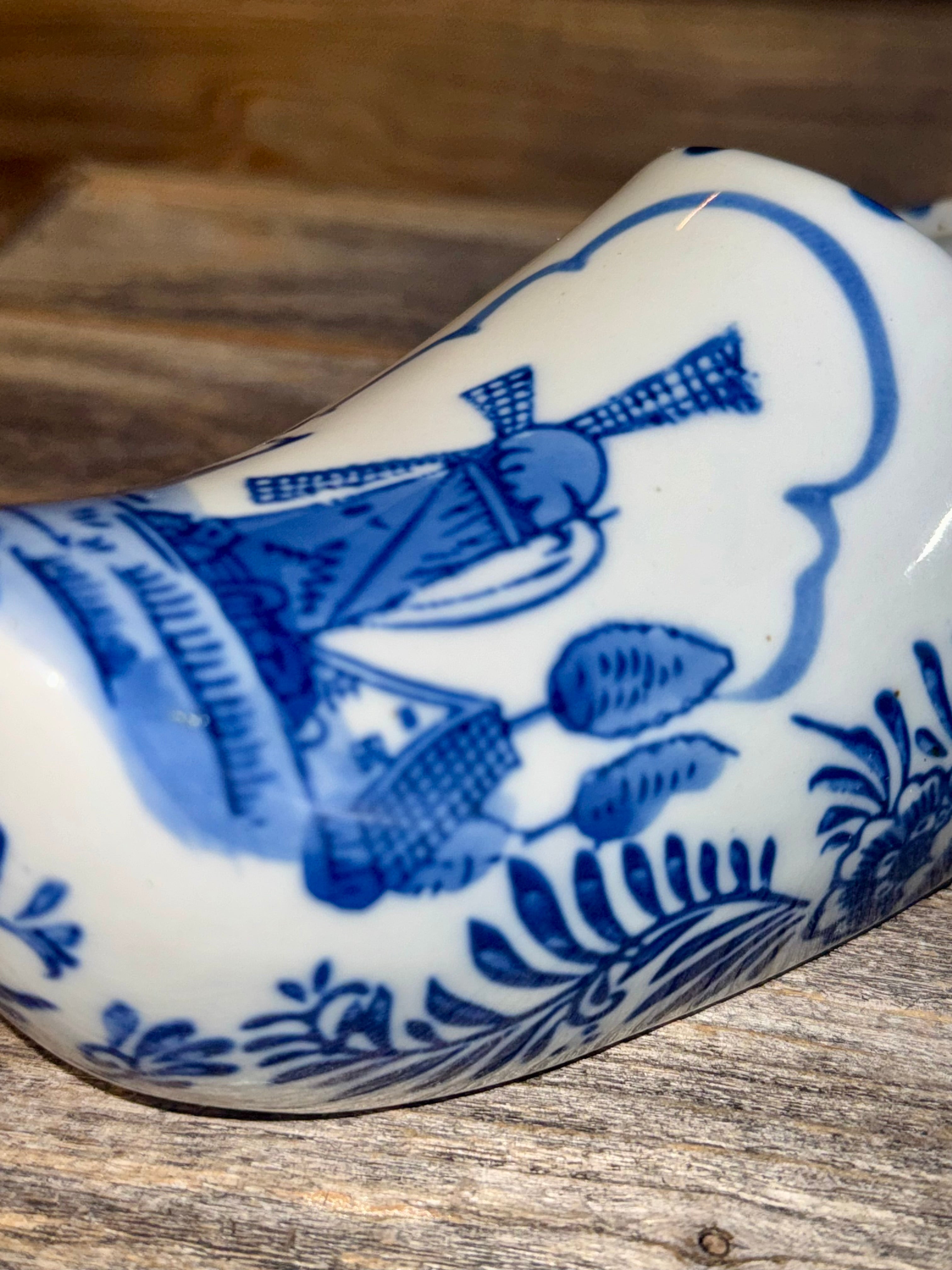 Set of 2 Delft Blue Ceramic Dutch Clogs