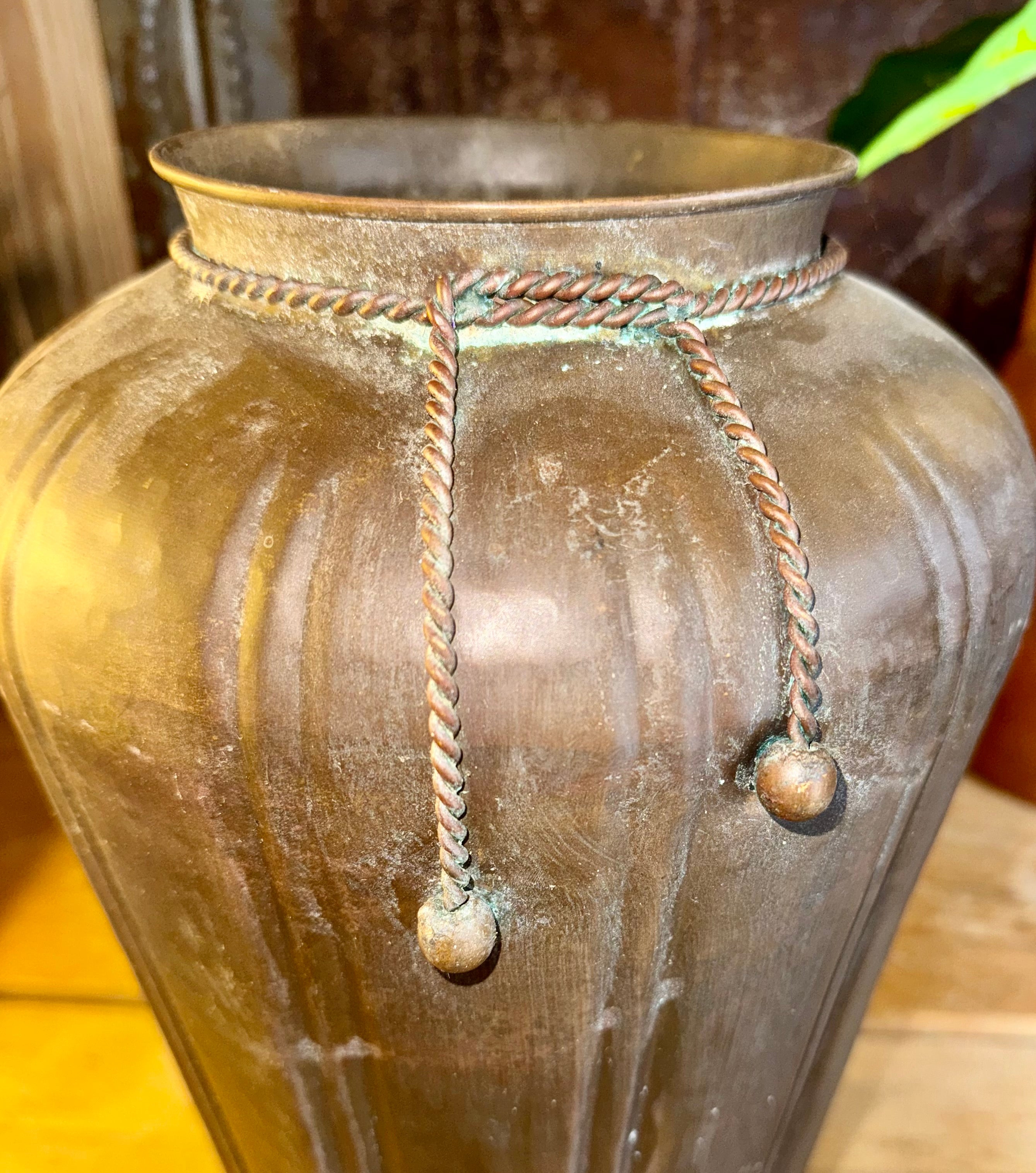 Vintage Tarnished Hammered Brass Copper Vase