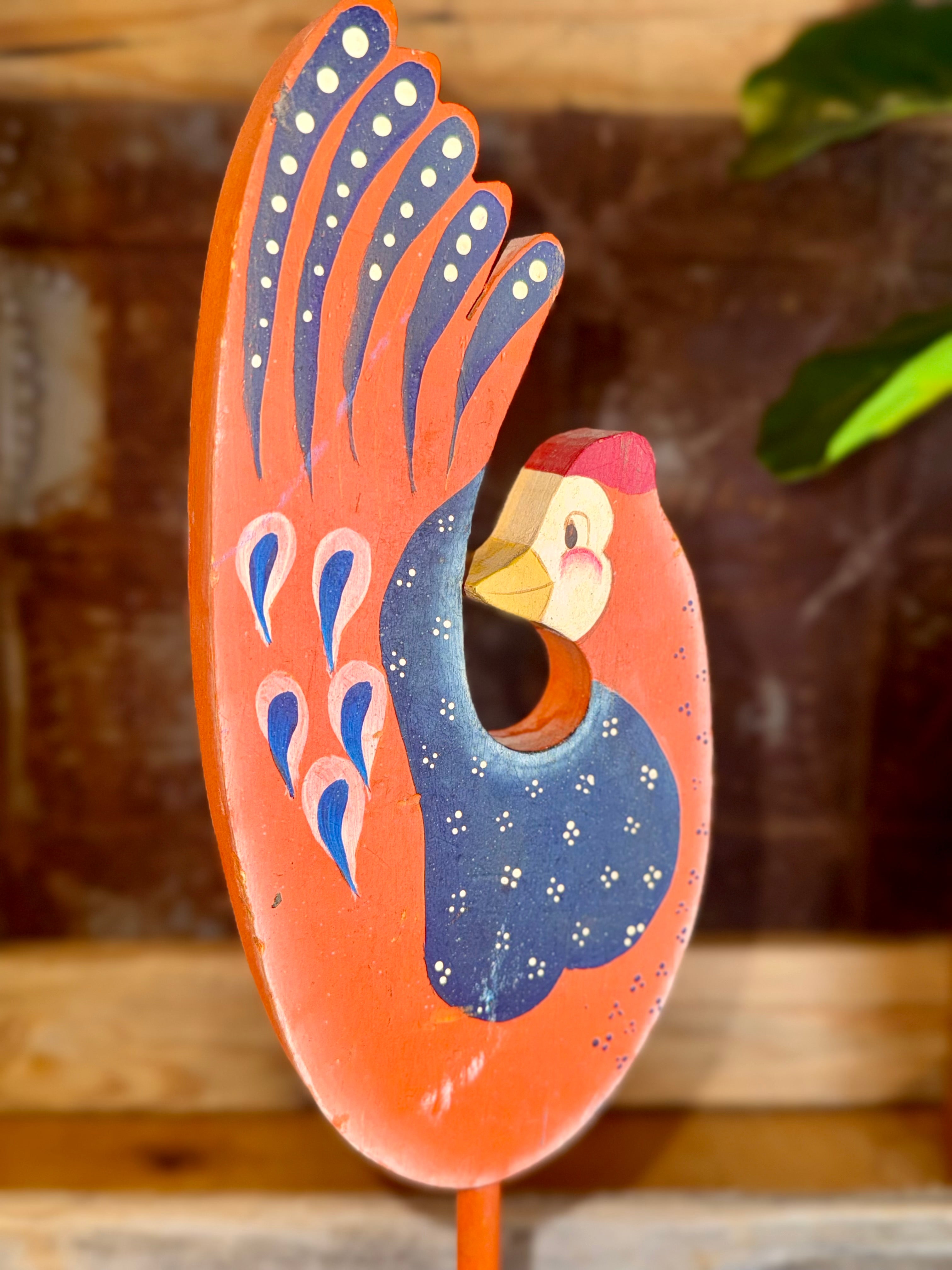 Hand Painted Wooden Rooster Folk Art piece