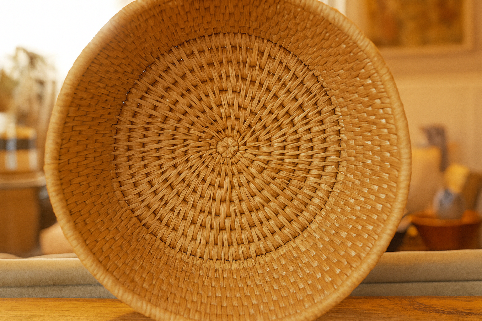 Handwoven Round Basket Bowl – Natural Wicker Decorative Basket