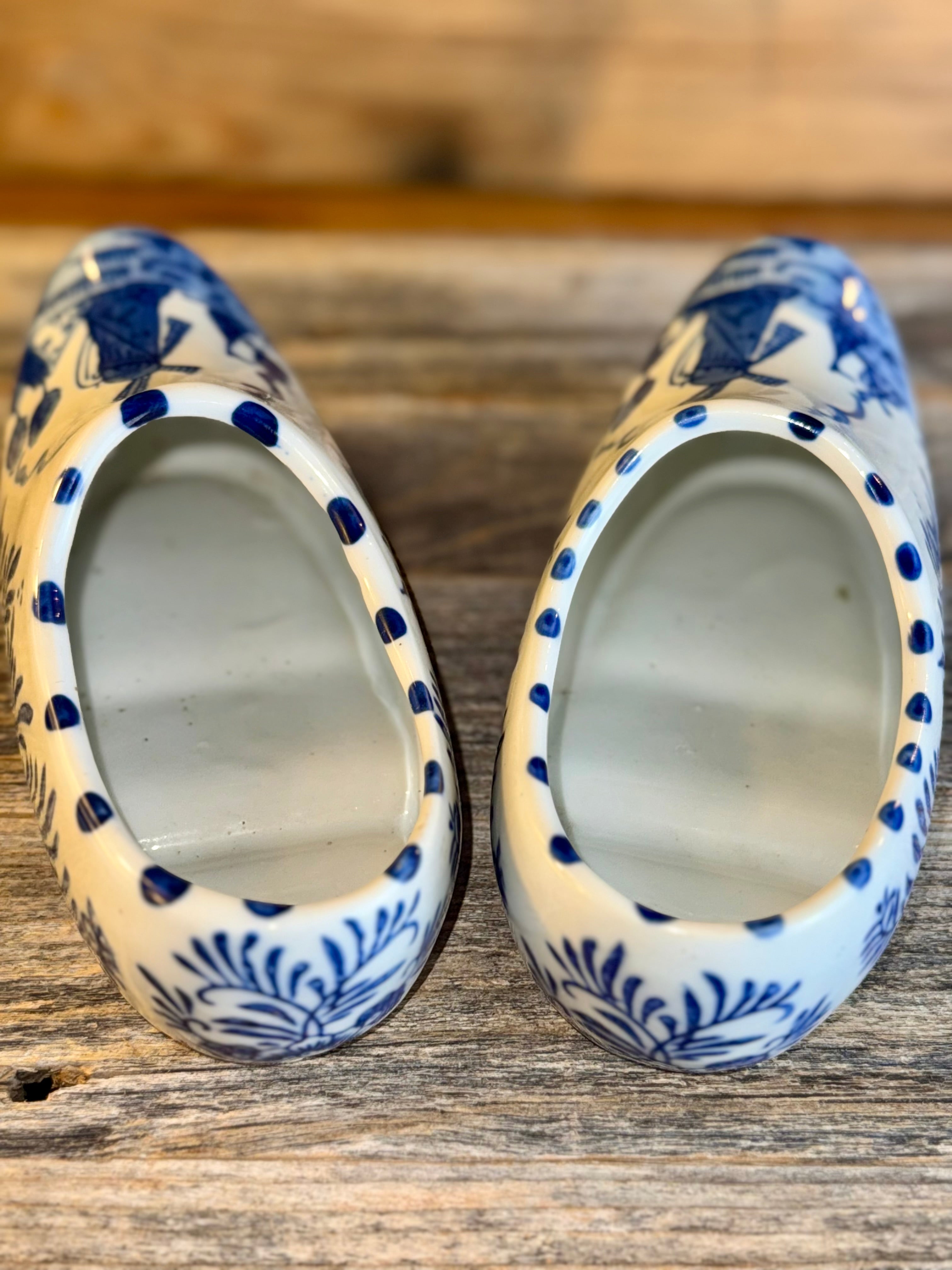 Set of 2 Delft Blue Ceramic Dutch Clogs