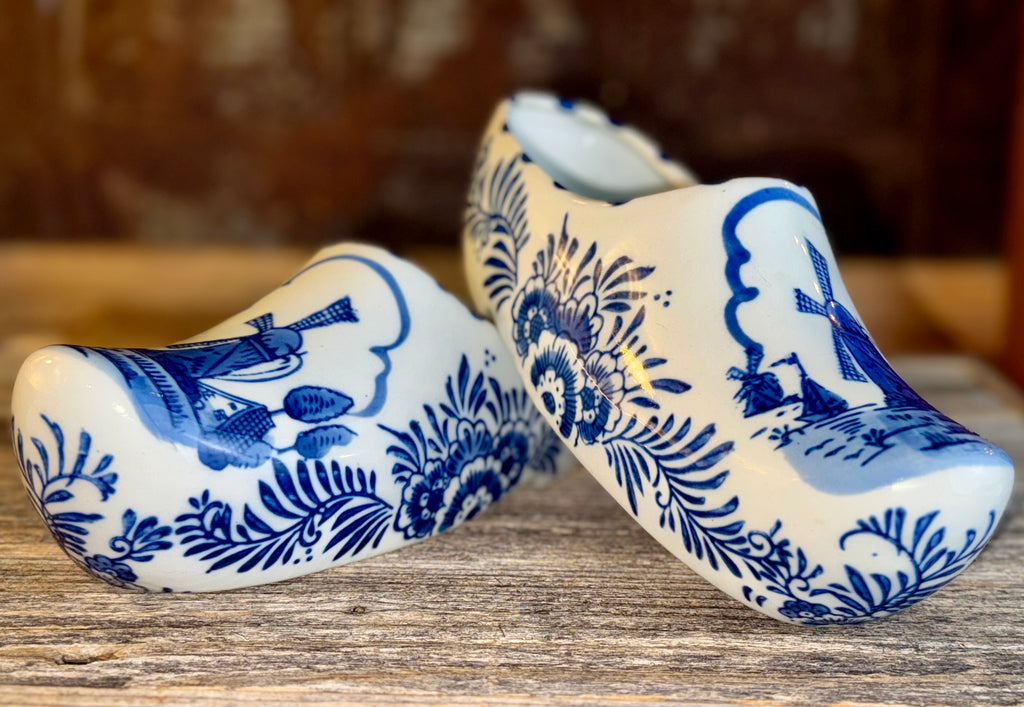 Set of 2 Delft Blue Ceramic Dutch Clogs
