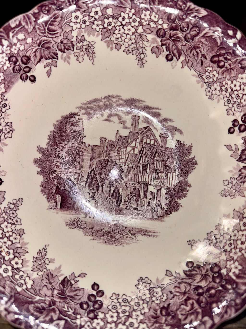 Vintage Romantic England Purple Transfer Ware Bowls