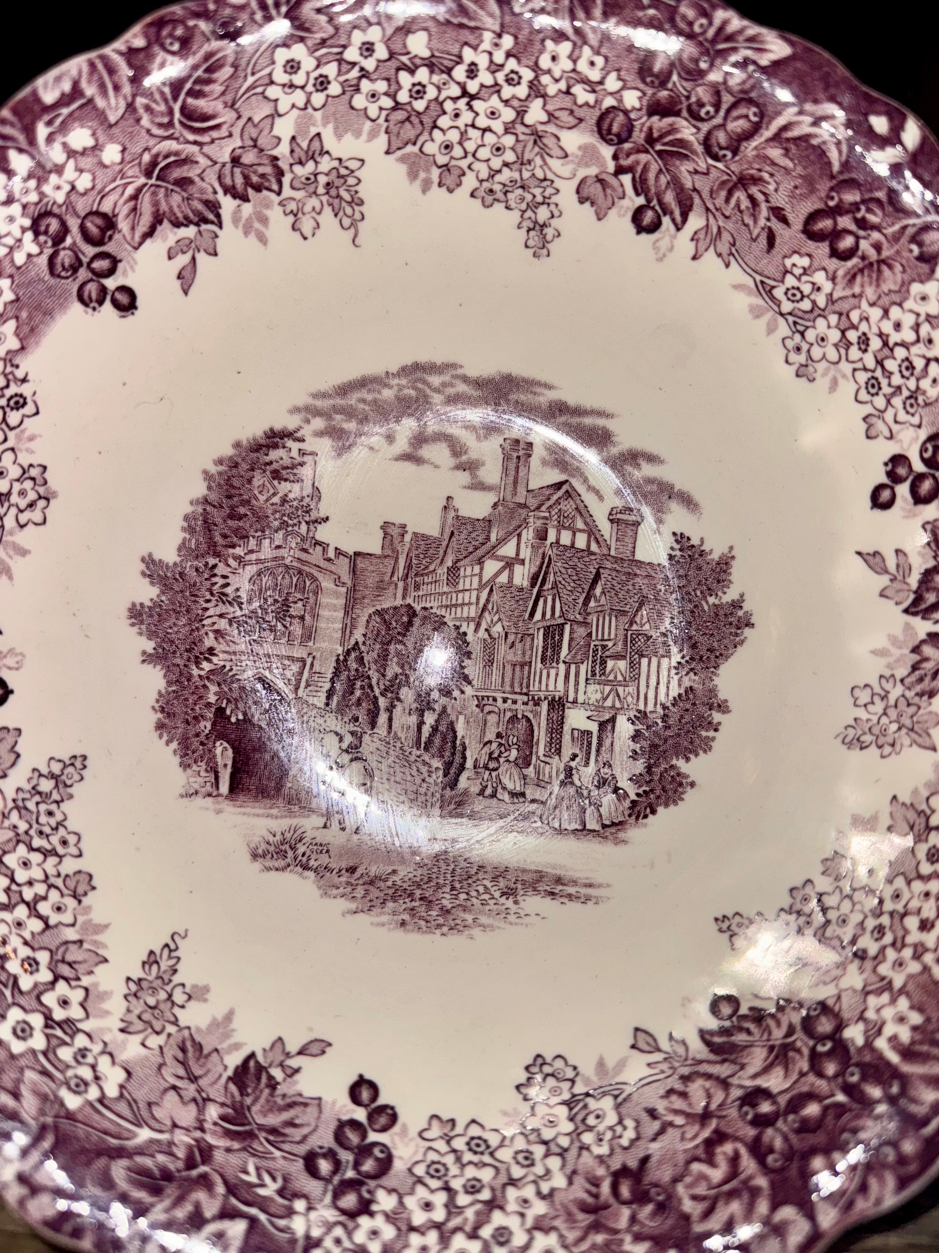 Vintage Romantic England Purple Transfer Ware Bowls