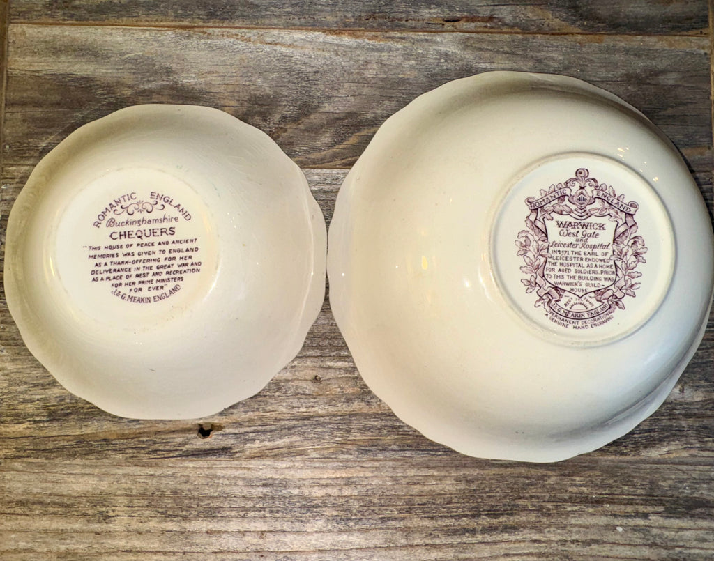 Vintage Romantic England Purple Transfer Ware Bowls