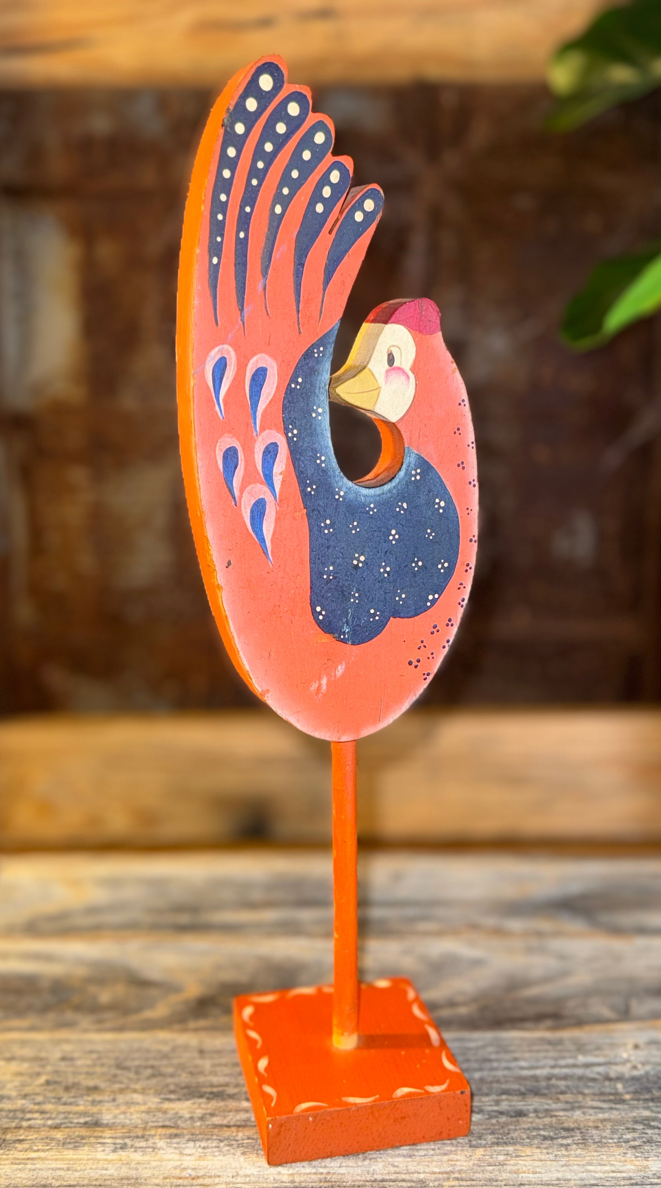 Hand Painted Wooden Rooster Folk Art piece