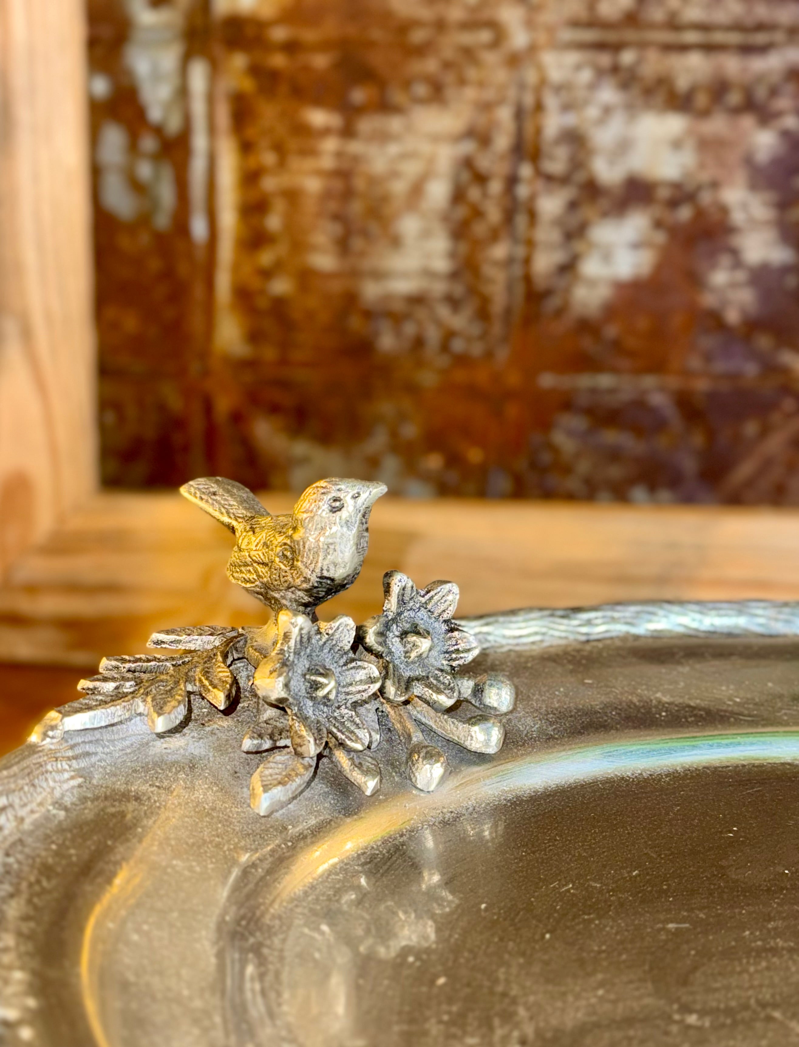 Silver Metal Oval Serving Tray