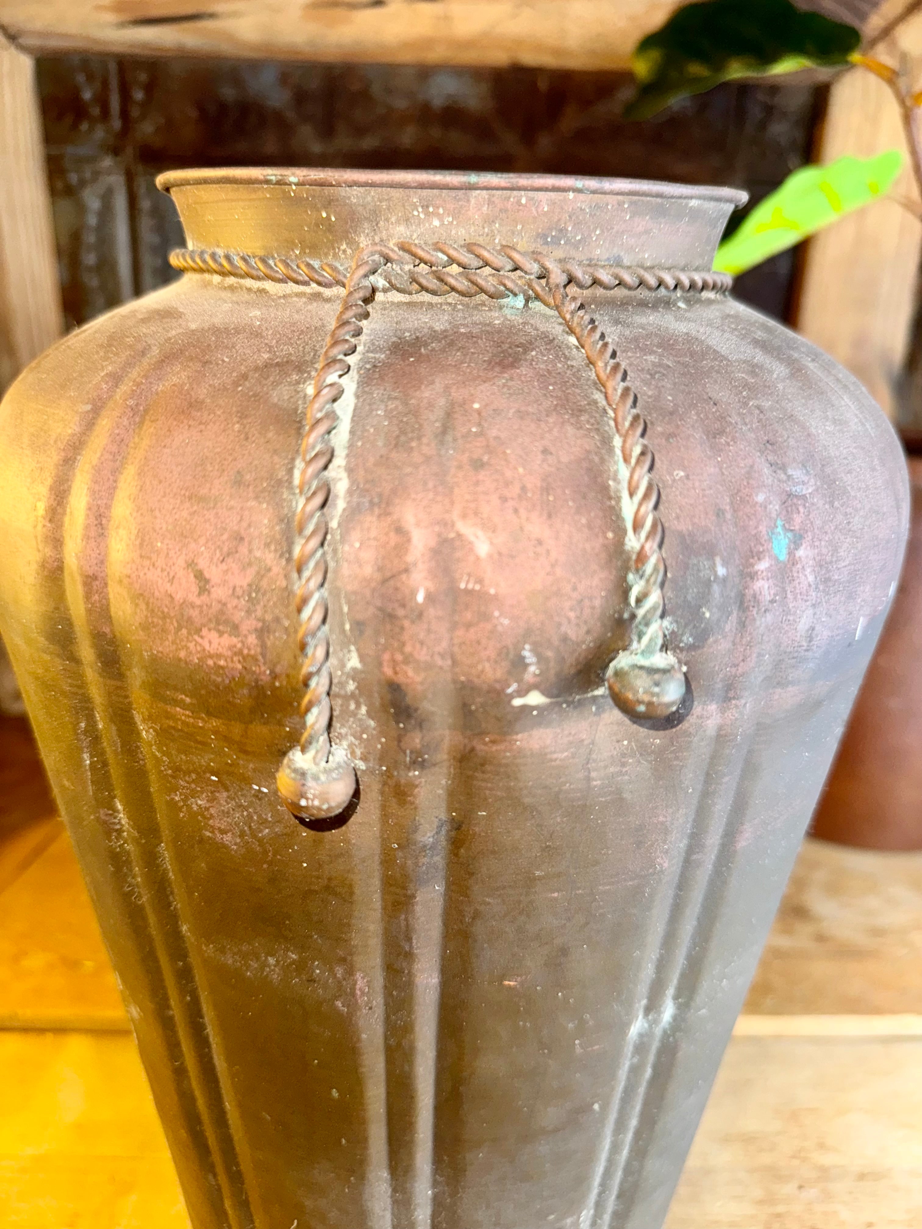 Vintage Tarnished Hammered Brass Copper Vase