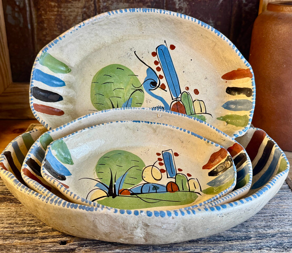 Vintage Mexican Tlaquepaque Terracotta Nesting Bowls