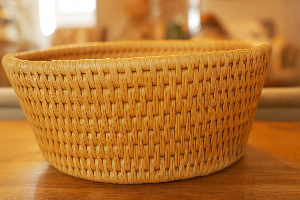 Handwoven Round Basket Bowl – Natural Wicker Decorative Basket