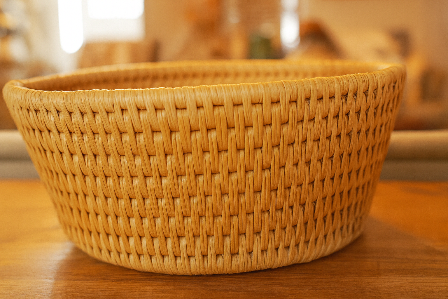 Handwoven Round Basket Bowl – Natural Wicker Decorative Basket