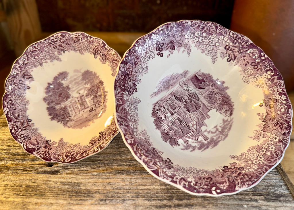Vintage Romantic England Purple Transfer Ware Bowls