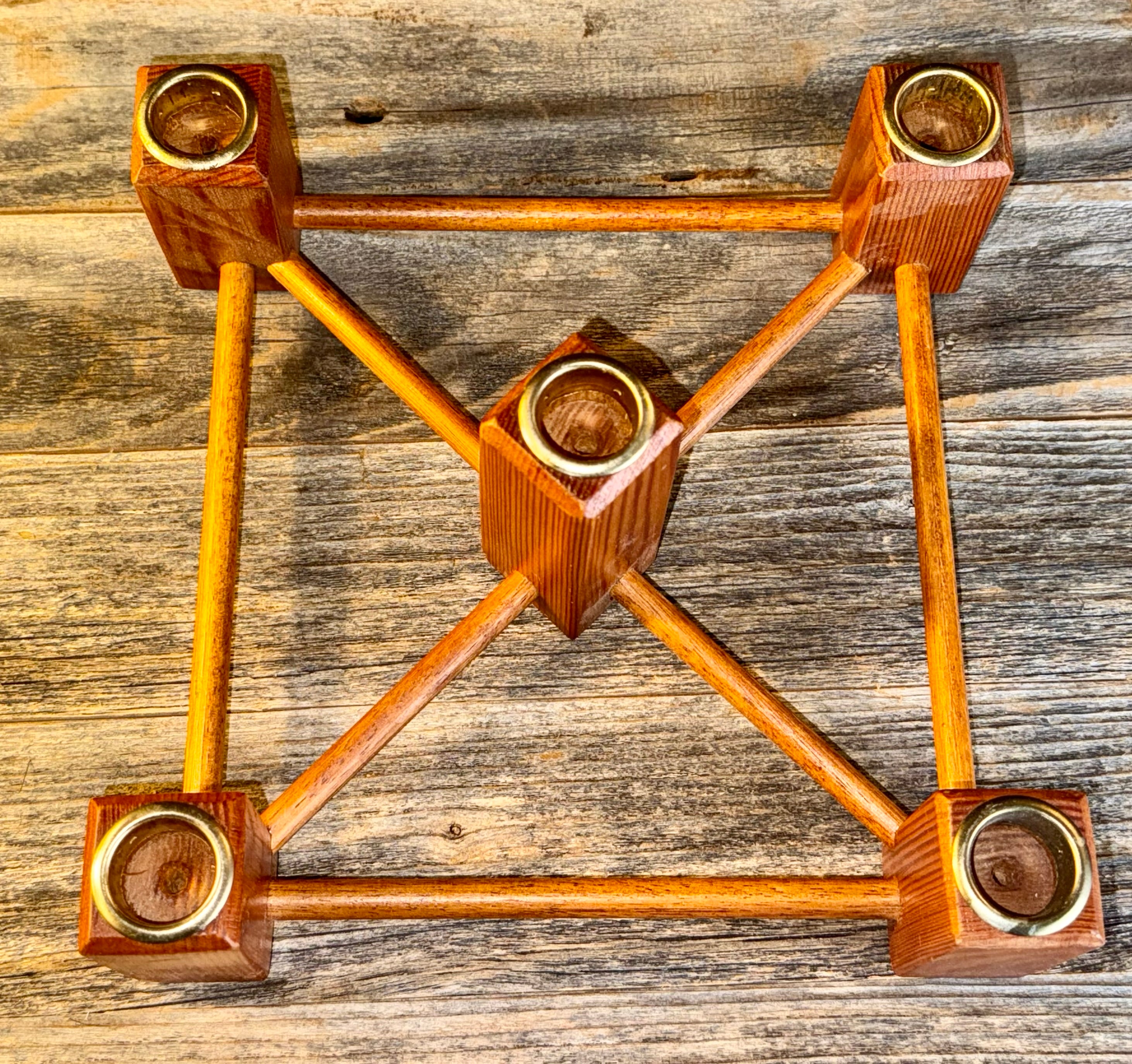 MCM Wood and Brass Candelabra