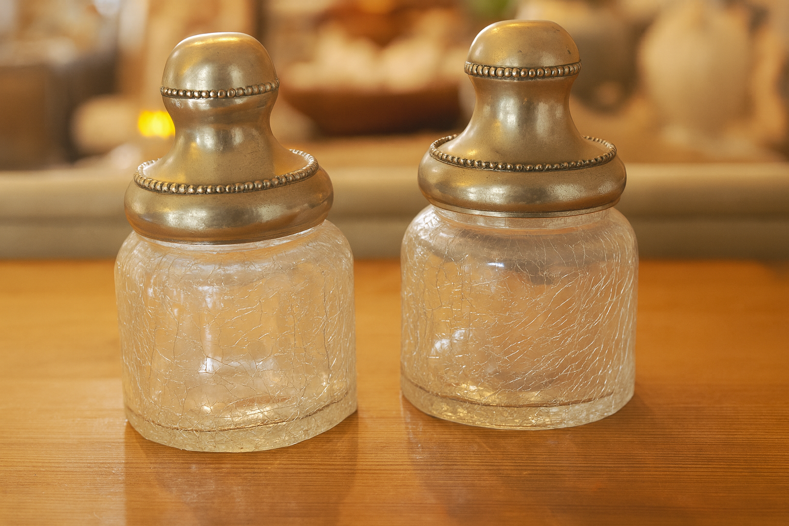 Vintage Croscill Saxony Silver and Crackle Glass Jar (Set of 2)