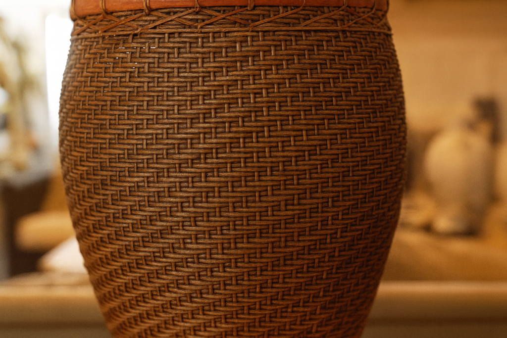 Handwoven Lidded Basket with Stand – Vintage Tribal-Style Storage Vessel