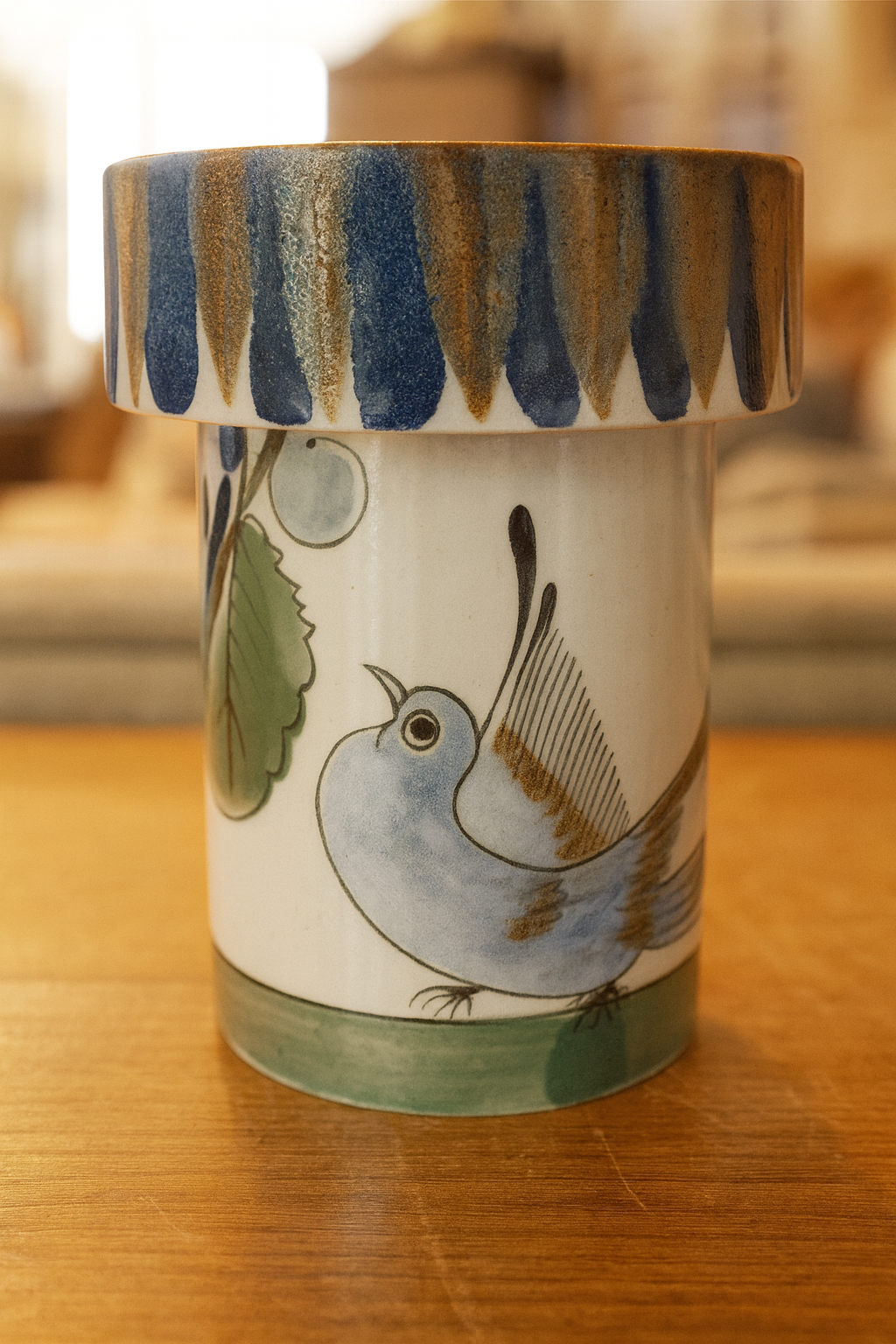 Ken Edwards Tonala Pottery Pillar Candle Holder Signed KE 6" Tall made in Mexico