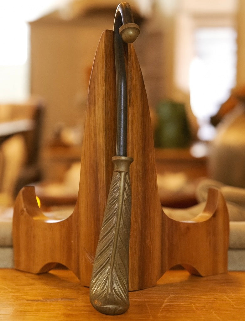 Vintage Brass Feather Fireplace Damper Hook