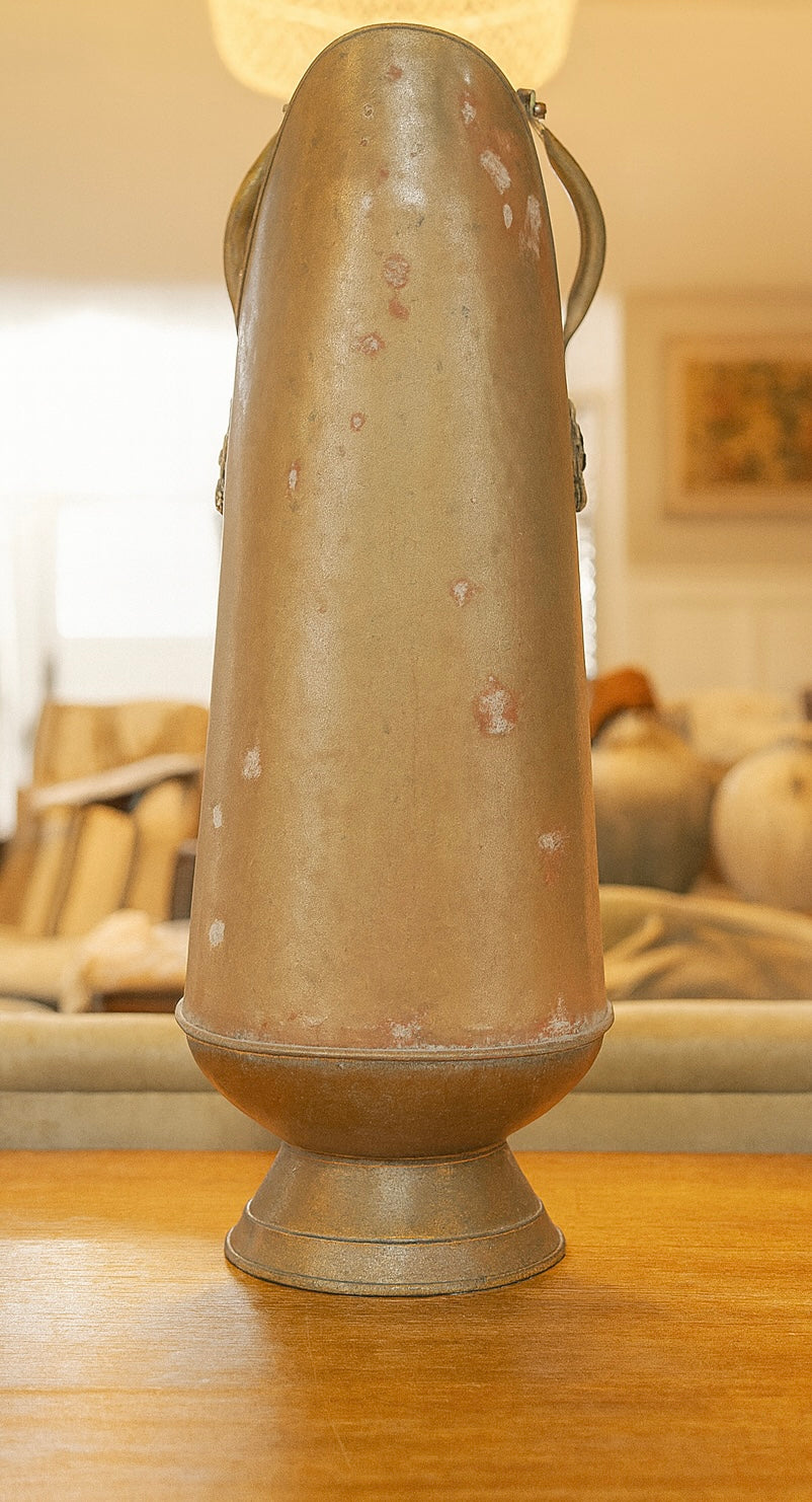 Vintage Brass Coal Scuttle with Hand-Painted Ceramic Handles