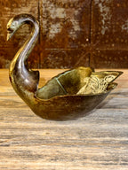 Vintage Etched Bronze Swan Bowl/Planter figurine