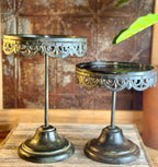 Metal Set of 2 Decorative Riser Stands w/ Scalloped Detail Edges