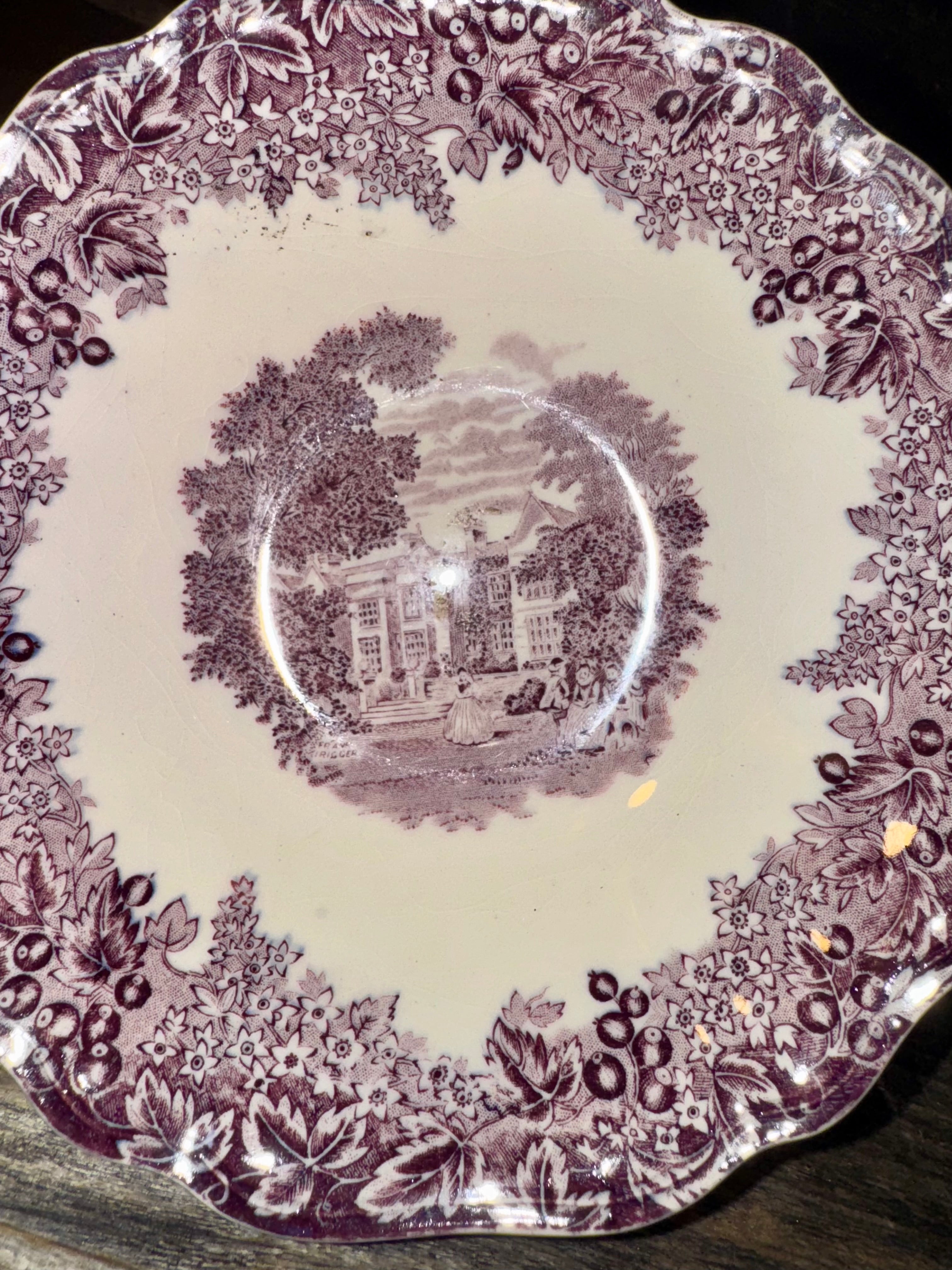 Vintage Romantic England Purple Transfer Ware Bowls