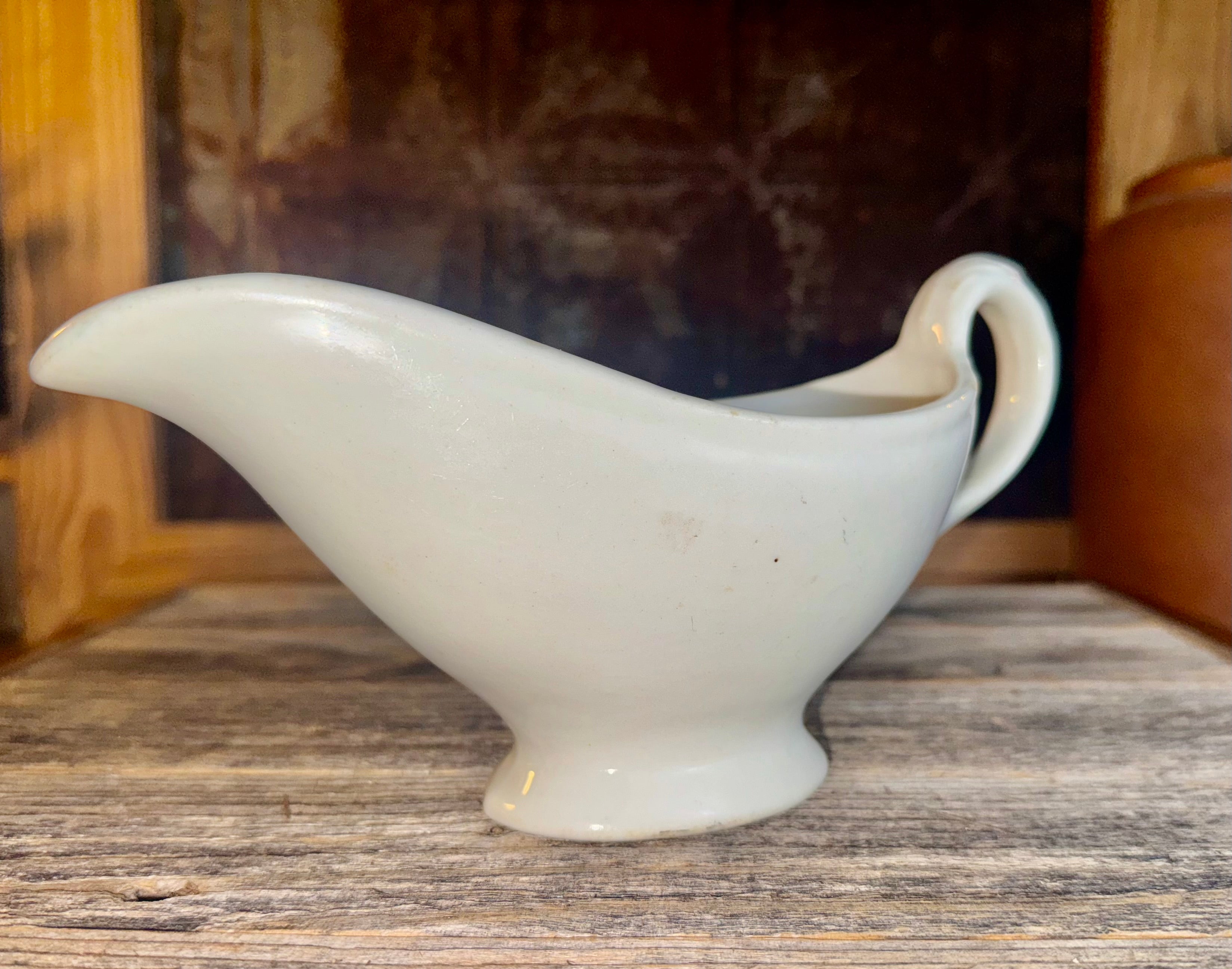Vintage 1940's QMC Ironstone Gravy Boat, White