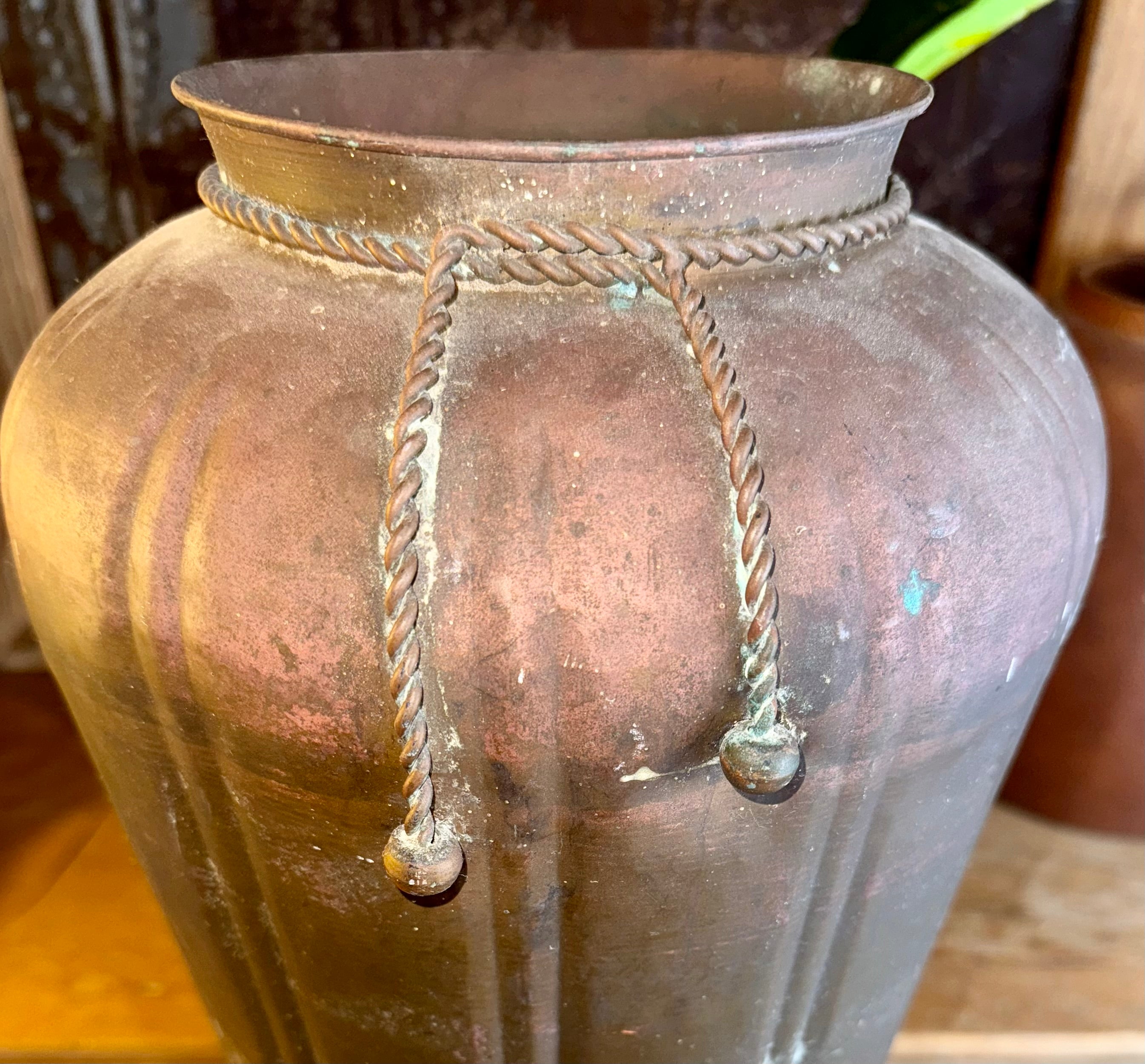 Vintage Tarnished Hammered Brass Copper Vase