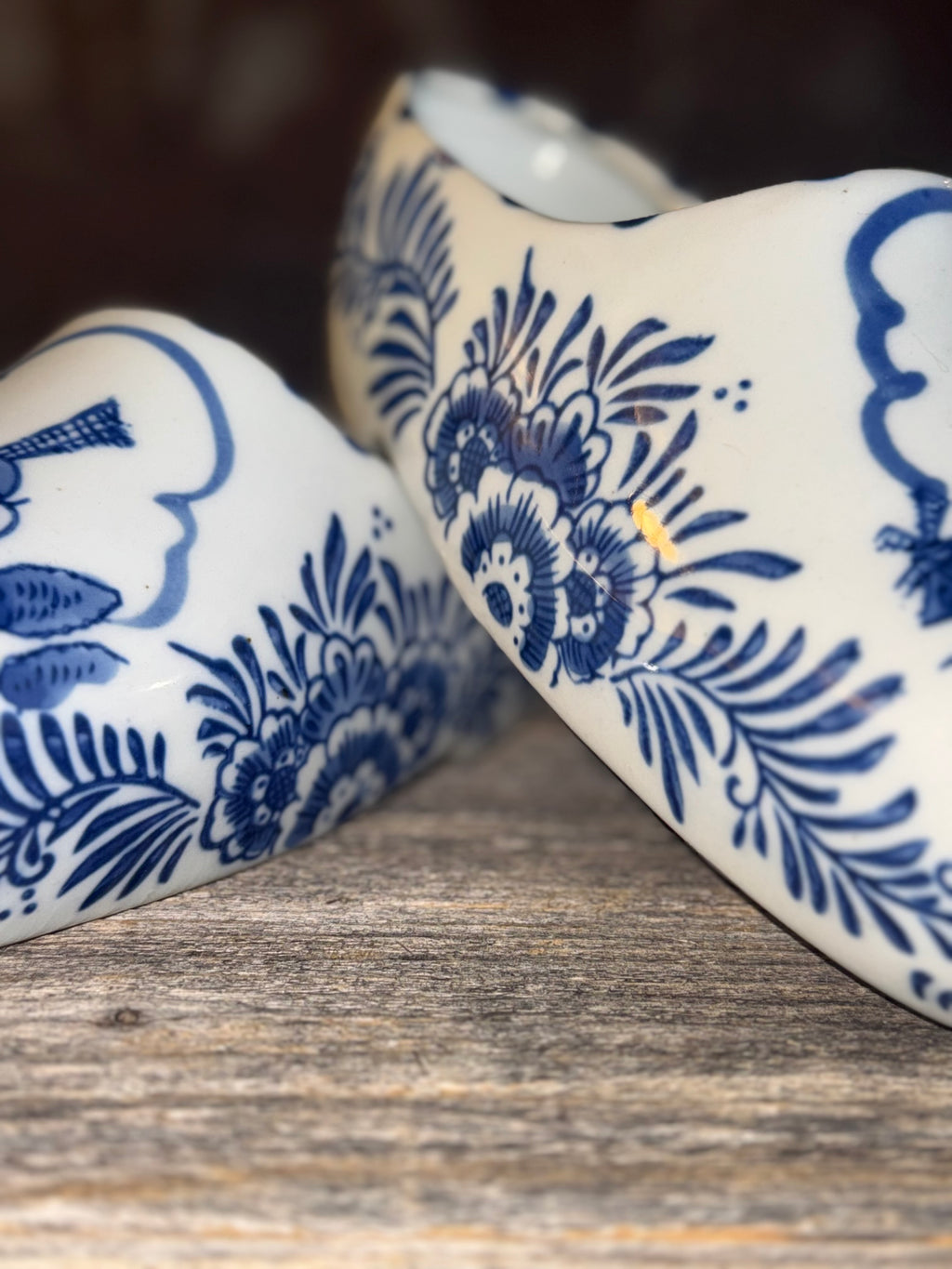 Set of 2 Delft Blue Ceramic Dutch Clogs