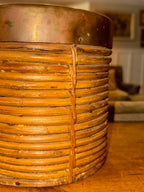 Italian Rattan & Brass Round Basket, 1970s