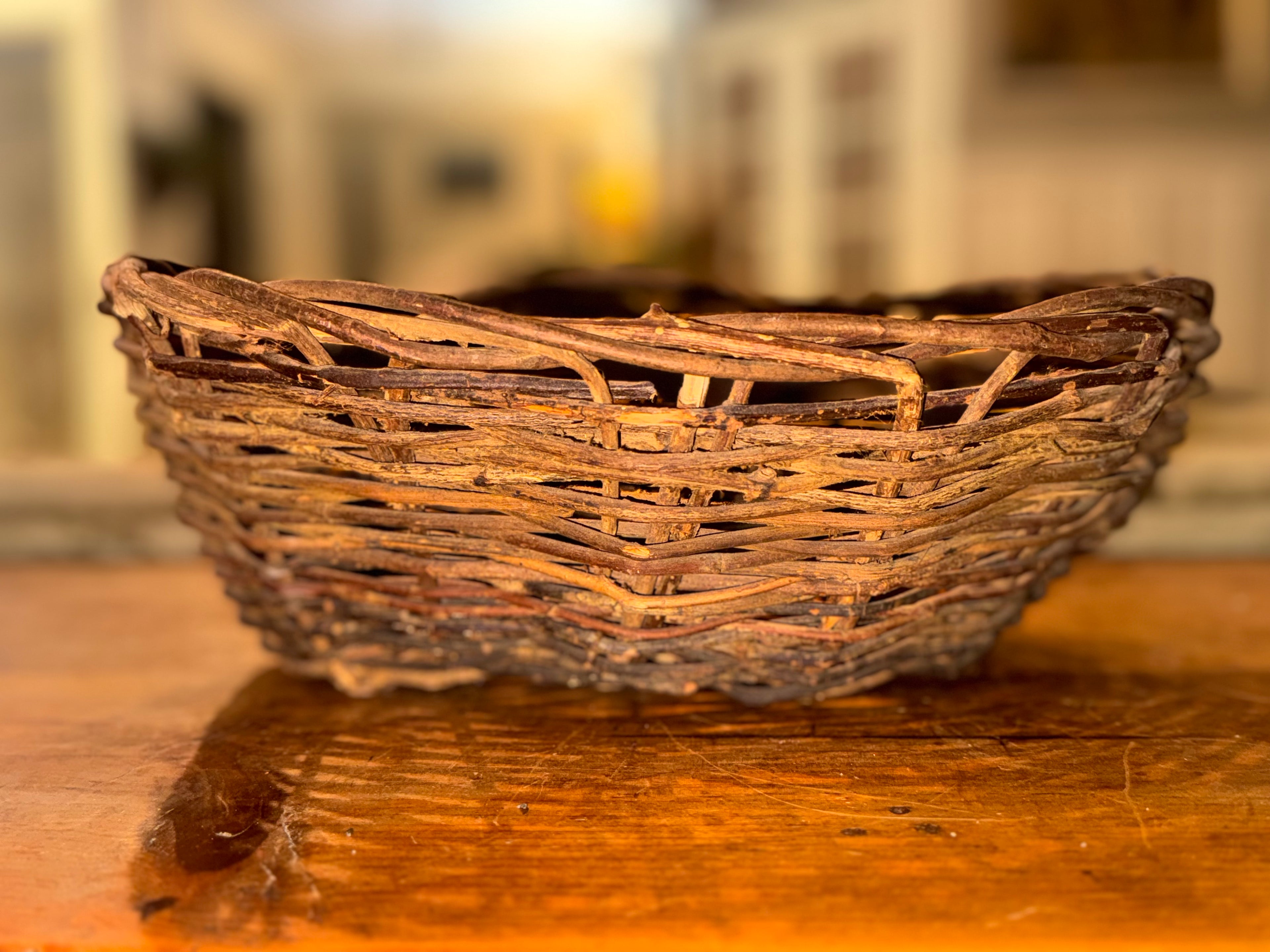 Vintage Multi-toned Woven Grapevine Basket