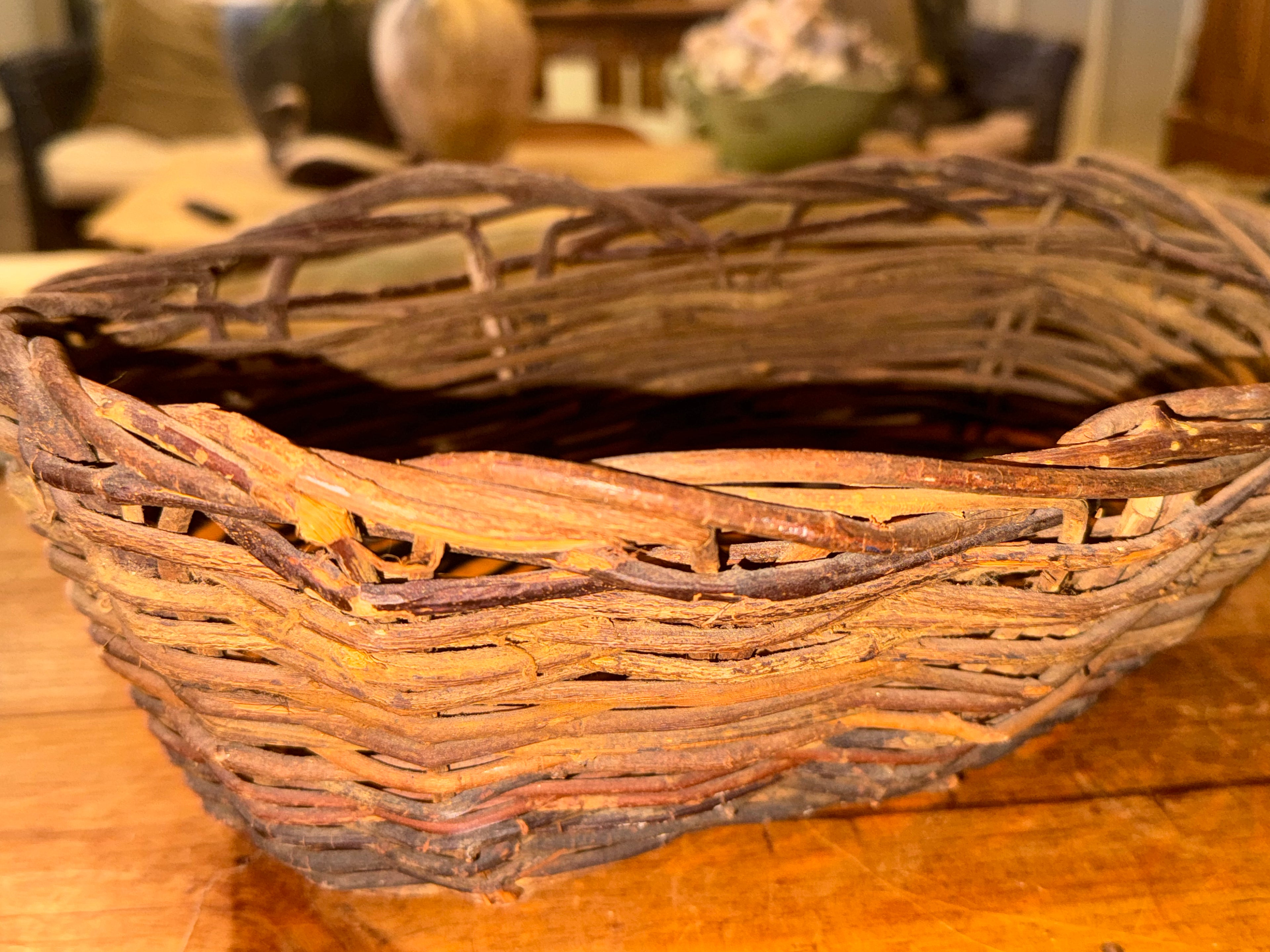 Vintage Multi-toned Woven Grapevine Basket