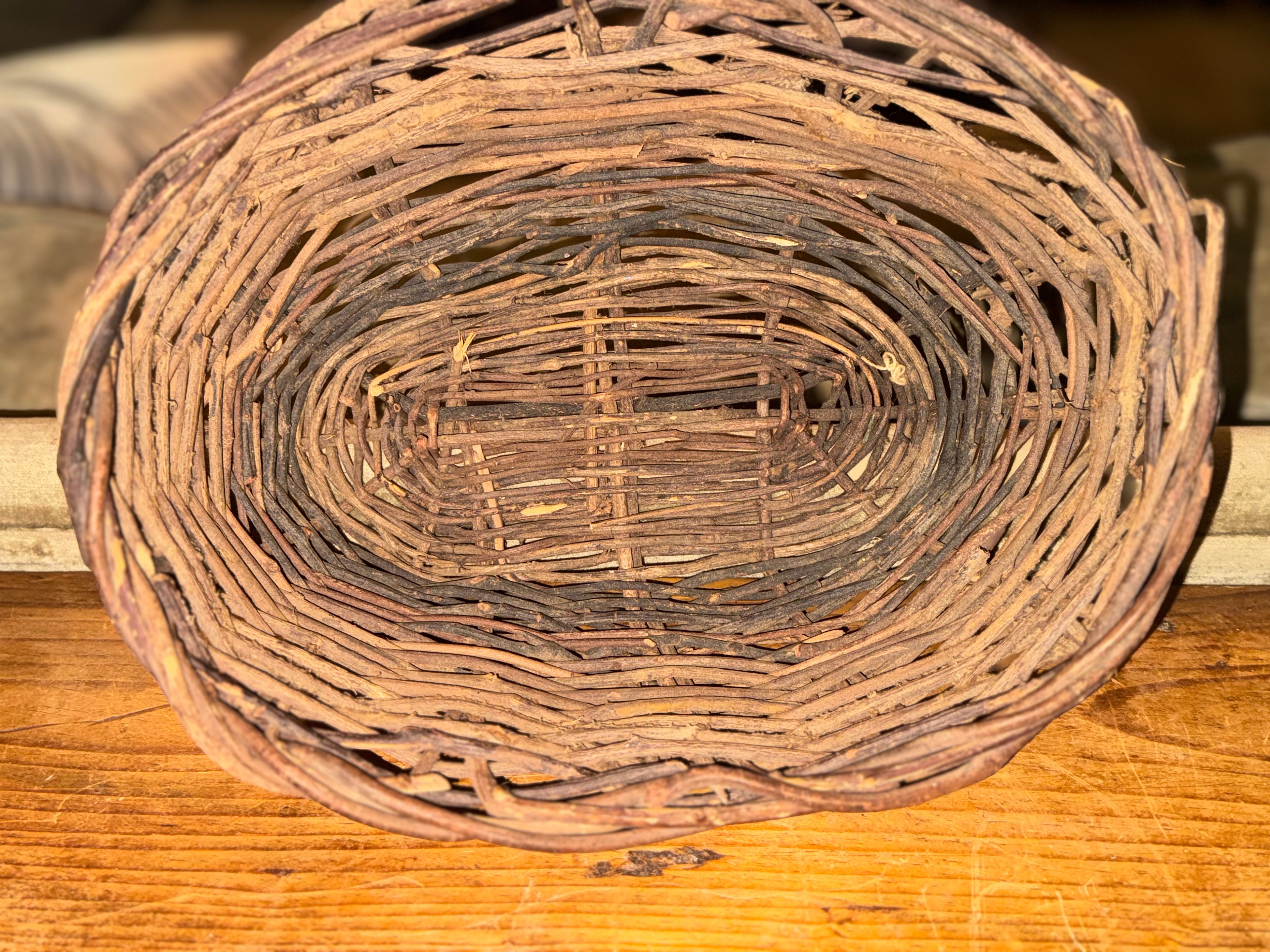 Vintage Multi-toned Woven Grapevine Basket