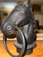 Vintage 9" Cast Iron Horse Head Hitching Post Top with Hitch Ring