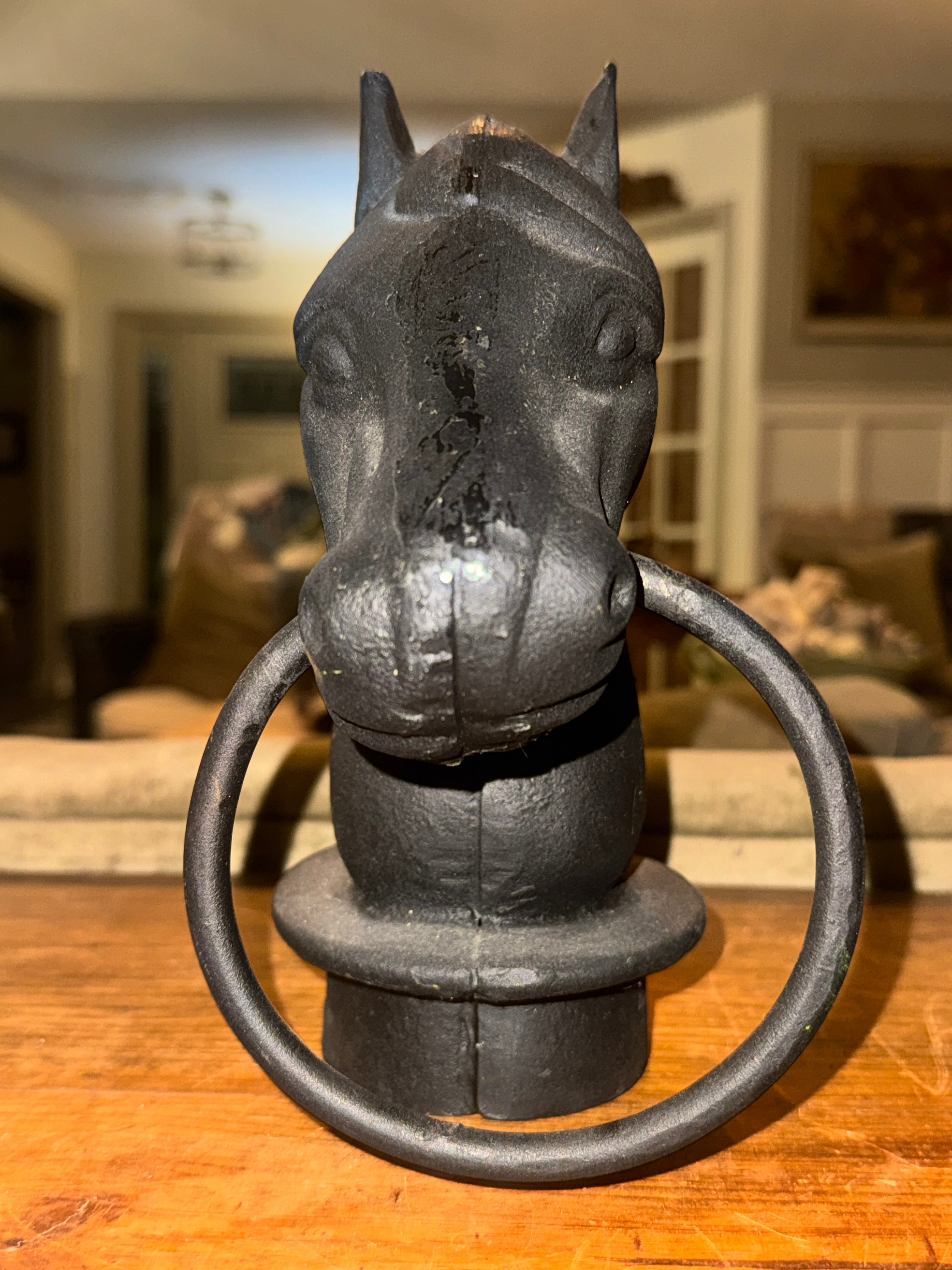 Vintage 9" Cast Iron Horse Head Hitching Post Top with Hitch Ring