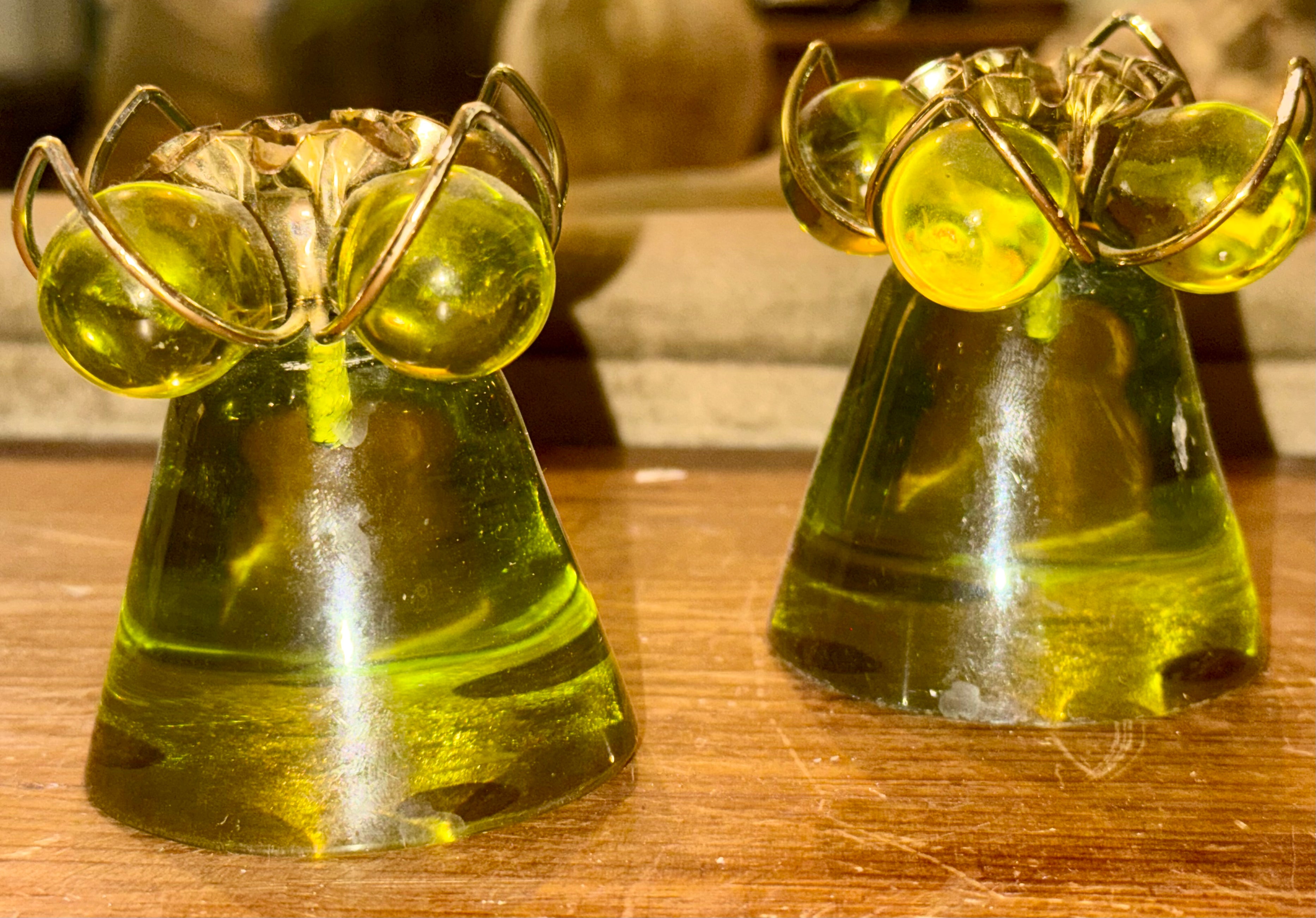 MCM Avocado Lucite Candle Holder (Set of 2)