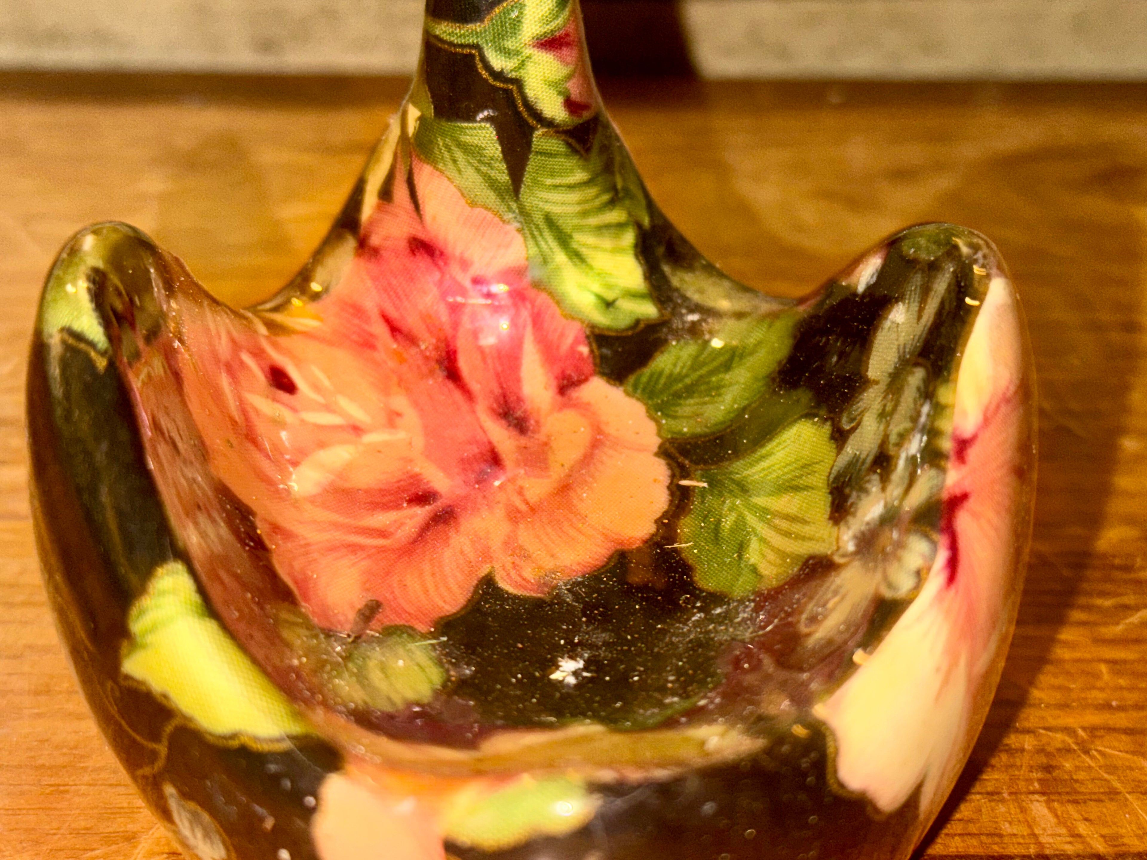 Vintage Colorful Floral Ceramic Swan Trinket Dish