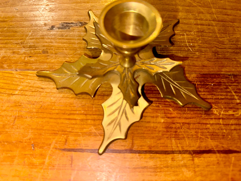 Vintage Brass Holly Candle Holder