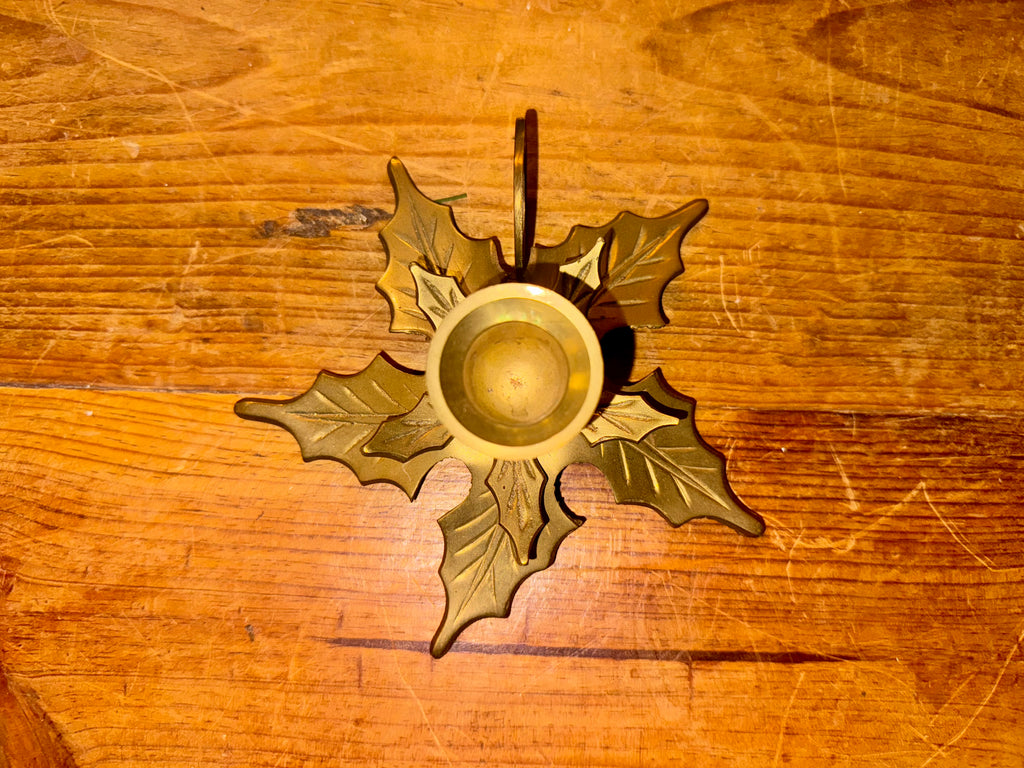Vintage Brass Holly Candle Holder
