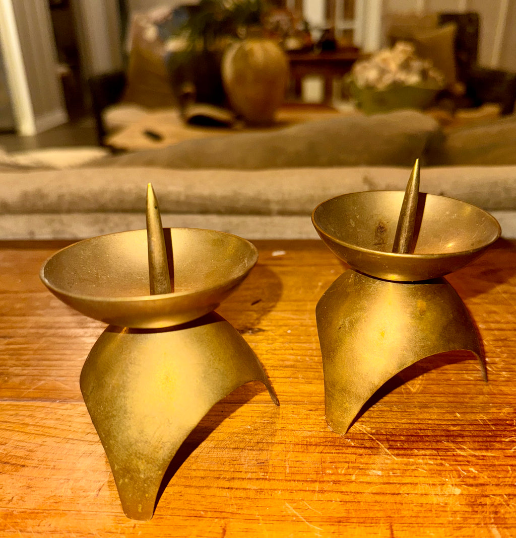 Atomic-Mid Century Brass Candle Holder (Set of 2)