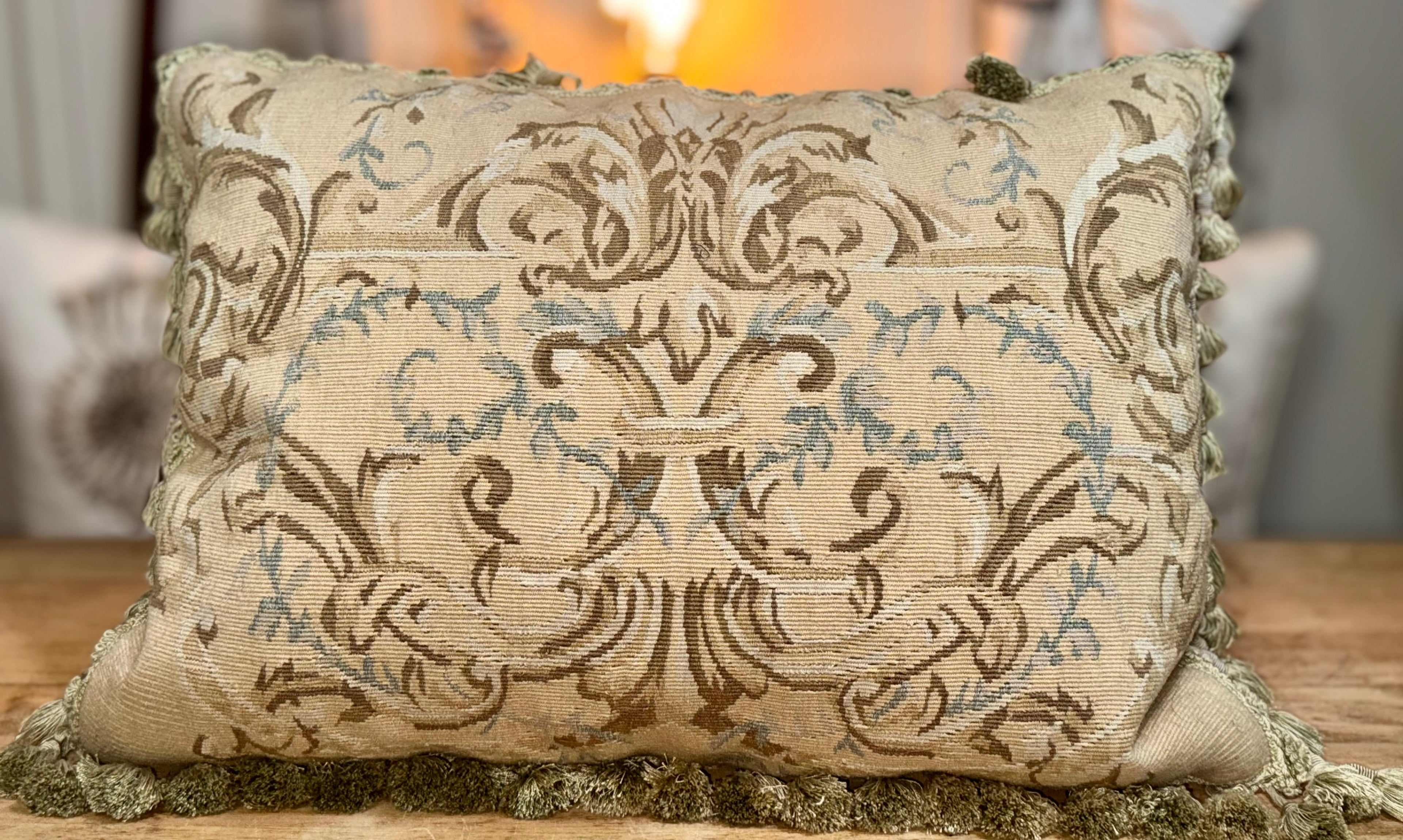 Vintage Katha Diddle Wool Needlepoint Pillow w/Tassels